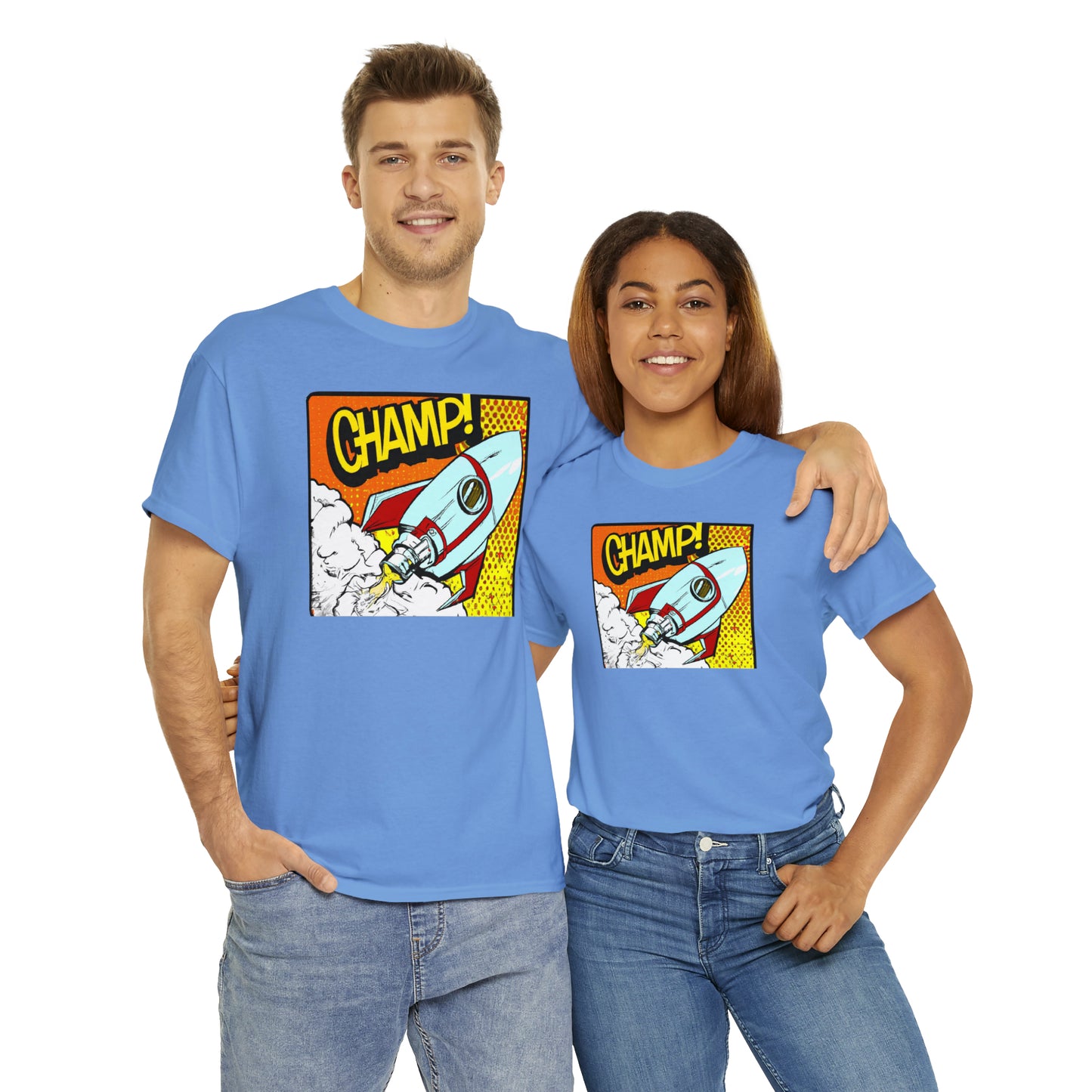 CHAMP! Spaceship 3 - 1950's Comic Book Style - AI Art - Gildan Heavy Cotton Tee