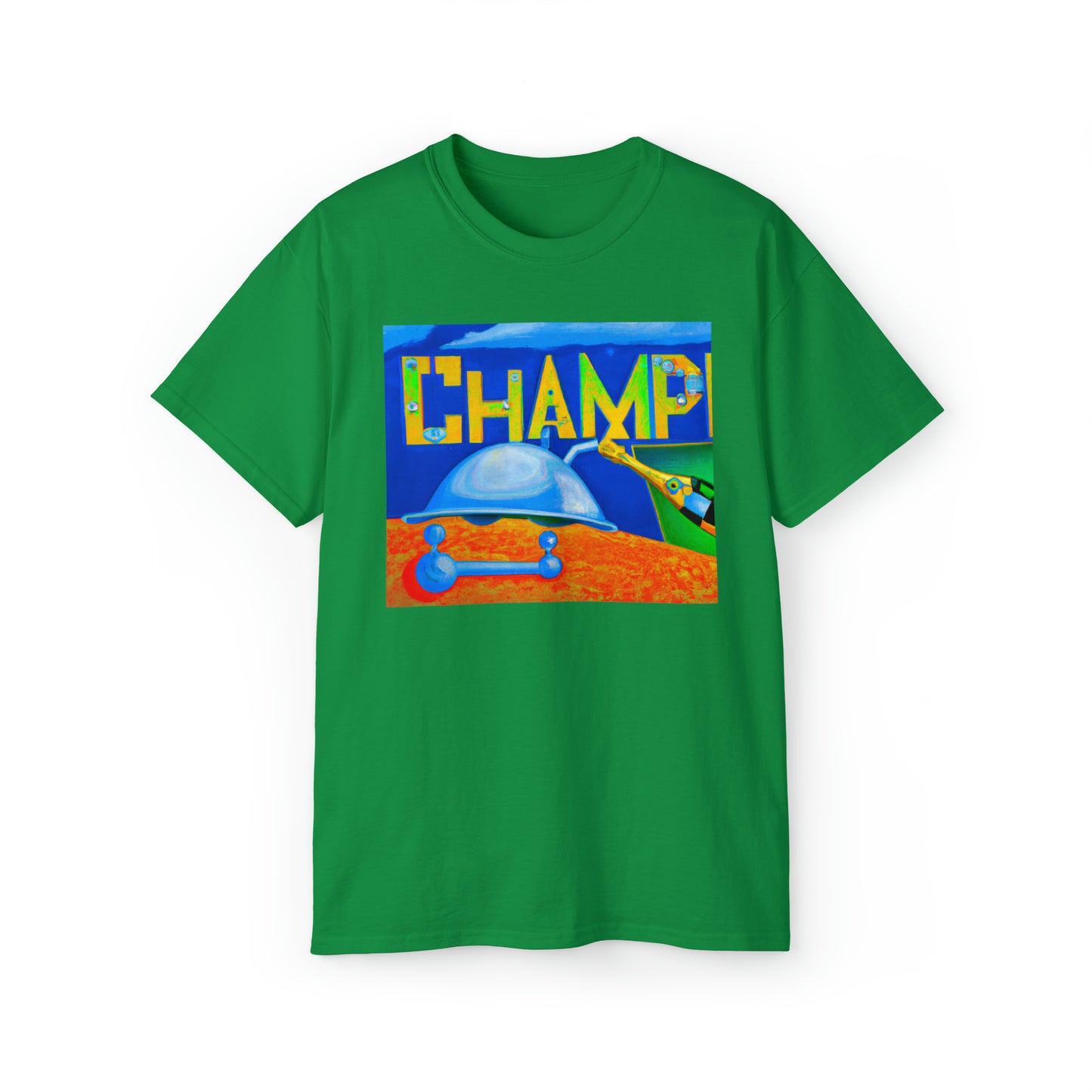 CHAMP Champagne Bottle - Cubist Style - AI Art - Gildan Ultra Cotton Tee