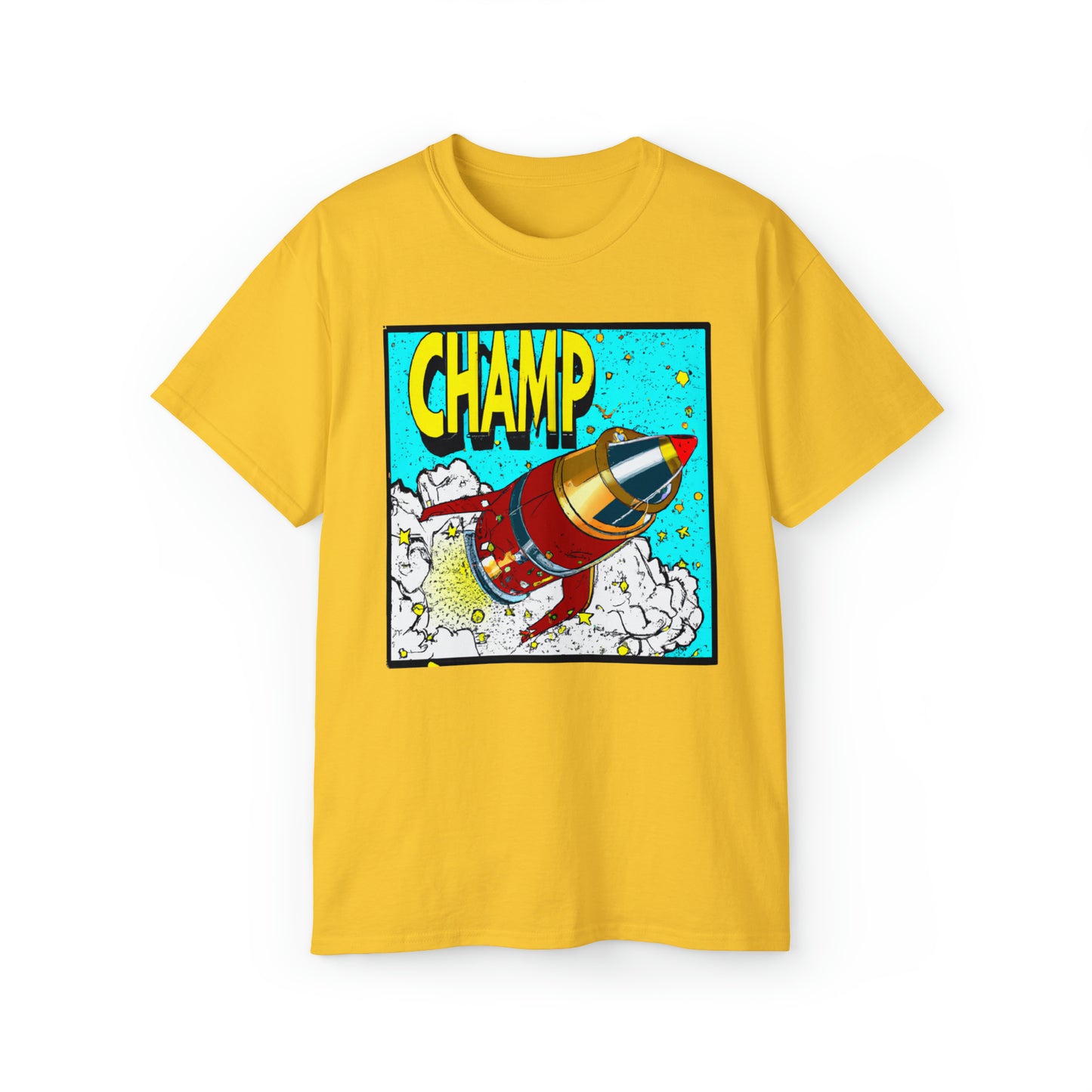 CHAMP Logo Spaceship 5 - 1700's Style Comic Art - AI Art - Gildan Ultra Cotton Tee