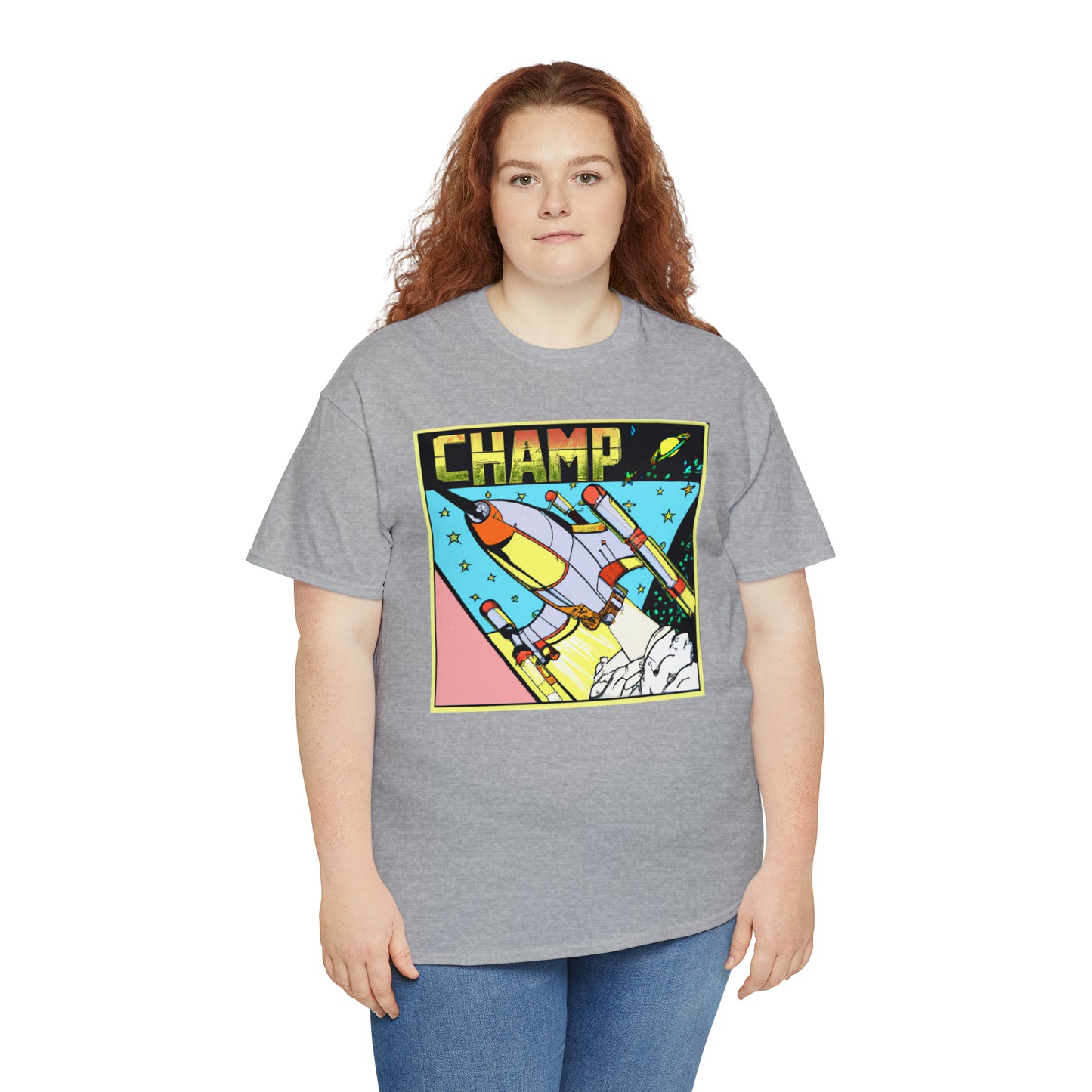 CHAMP Logo Spaceship 1 - 1980's Comic Book Style - AI Art - Gildan Heavy Cotton Tee