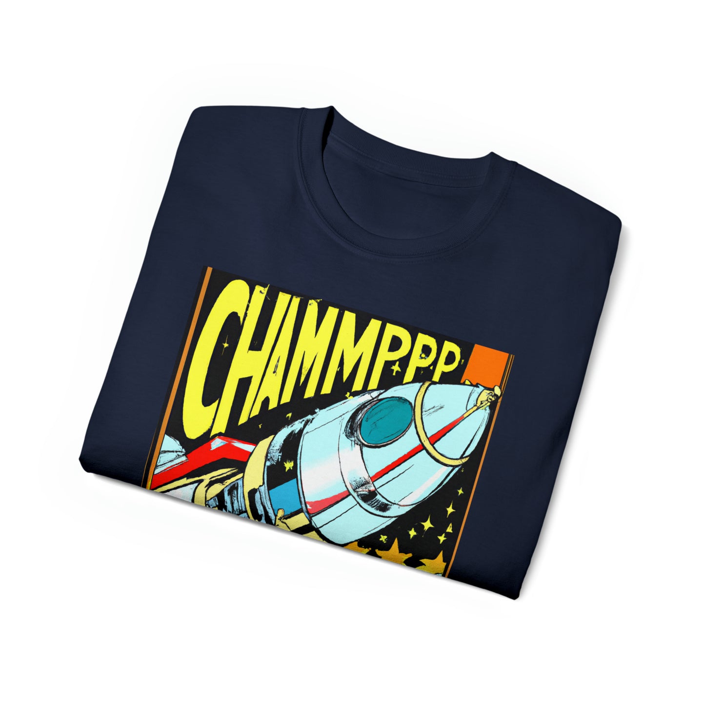 CHAMPPP Spaceship 7 - 1970's Style Comic Book Art - AI Art - Gildan Ultra Cotton Tee