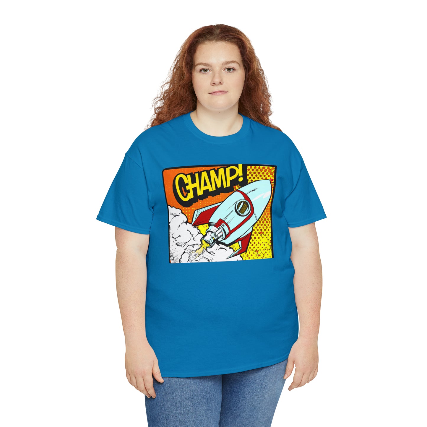 CHAMP! Spaceship 3 - 1950's Comic Book Style - AI Art - Gildan Heavy Cotton Tee