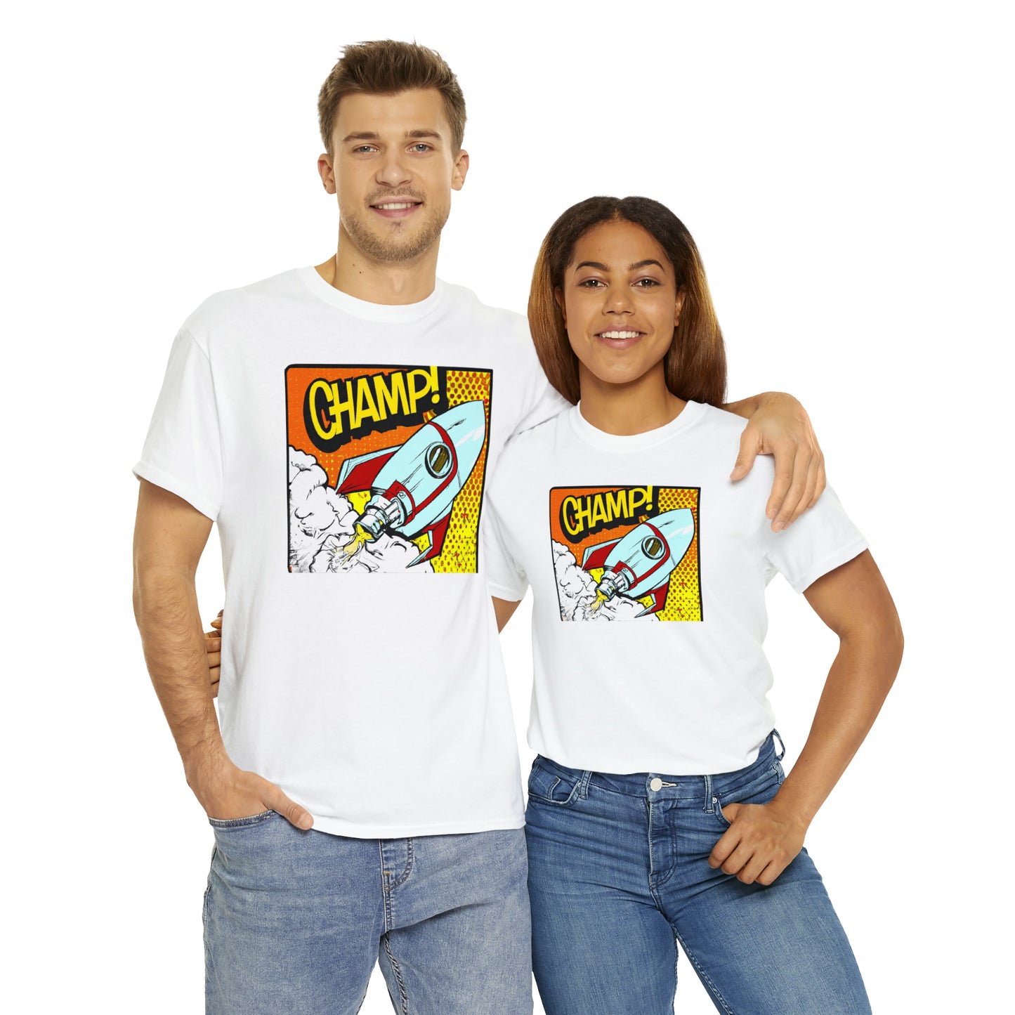 CHAMP! Spaceship 3 - 1950's Comic Book Style - AI Art - Gildan Heavy Cotton Tee