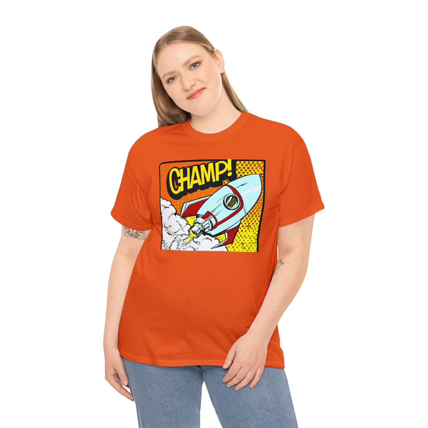 CHAMP! Spaceship 3 - 1950's Comic Book Style - AI Art - Gildan Heavy Cotton Tee