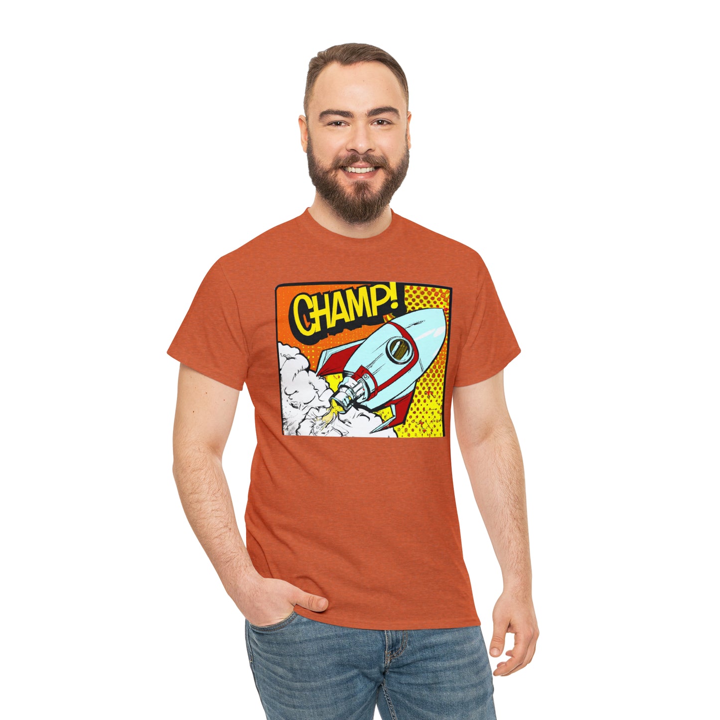 CHAMP! Spaceship 3 - 1950's Comic Book Style - AI Art - Gildan Heavy Cotton Tee