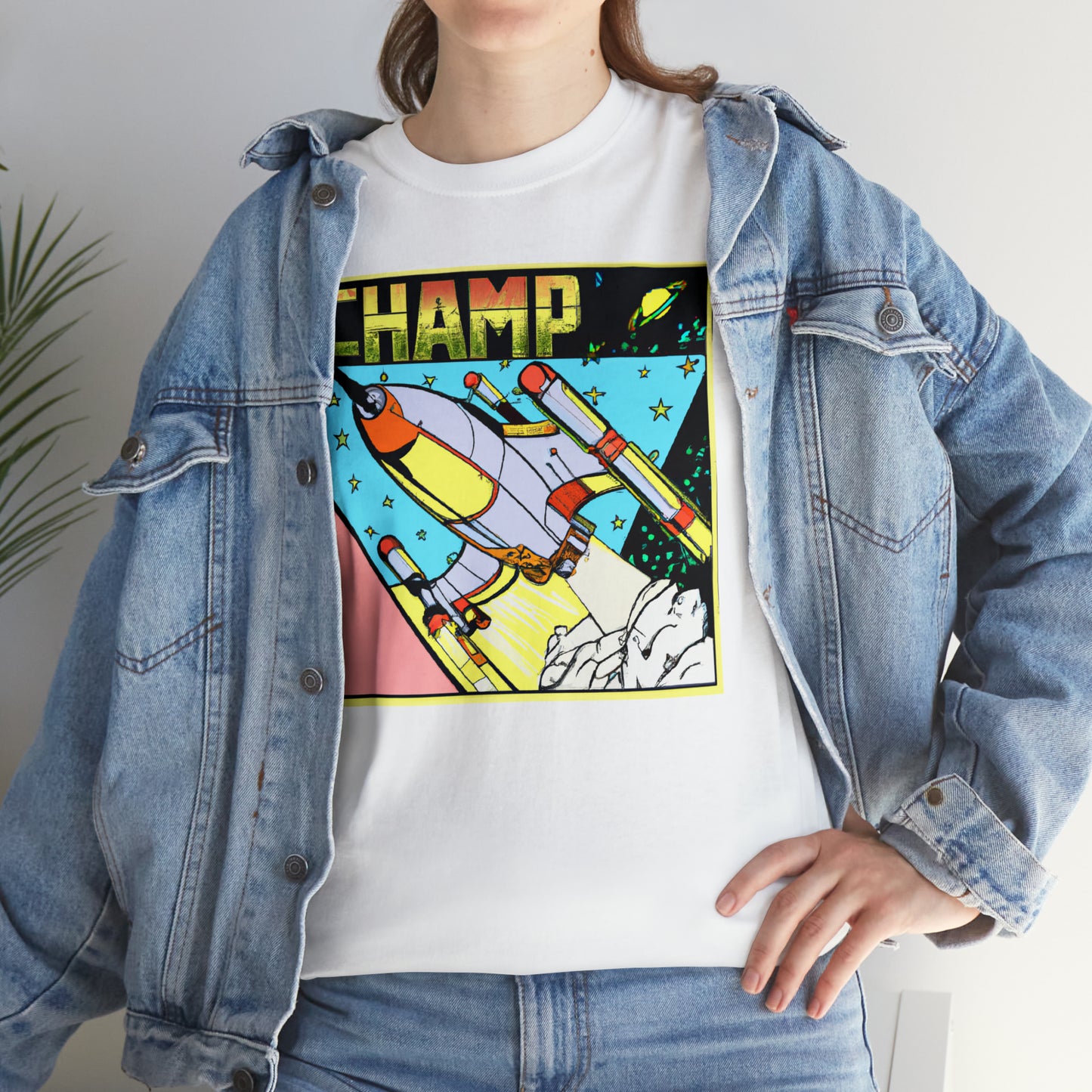 CHAMP Logo Spaceship 1 - 1980's Comic Book Style - AI Art - Gildan Heavy Cotton Tee