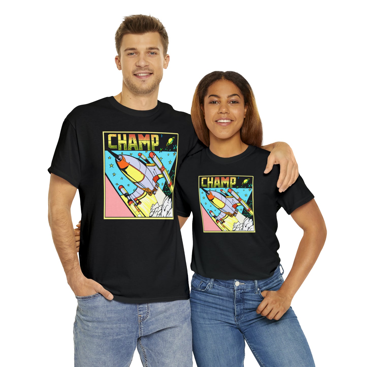 CHAMP Logo Spaceship 1 - 1980's Comic Book Style - AI Art - Gildan Heavy Cotton Tee