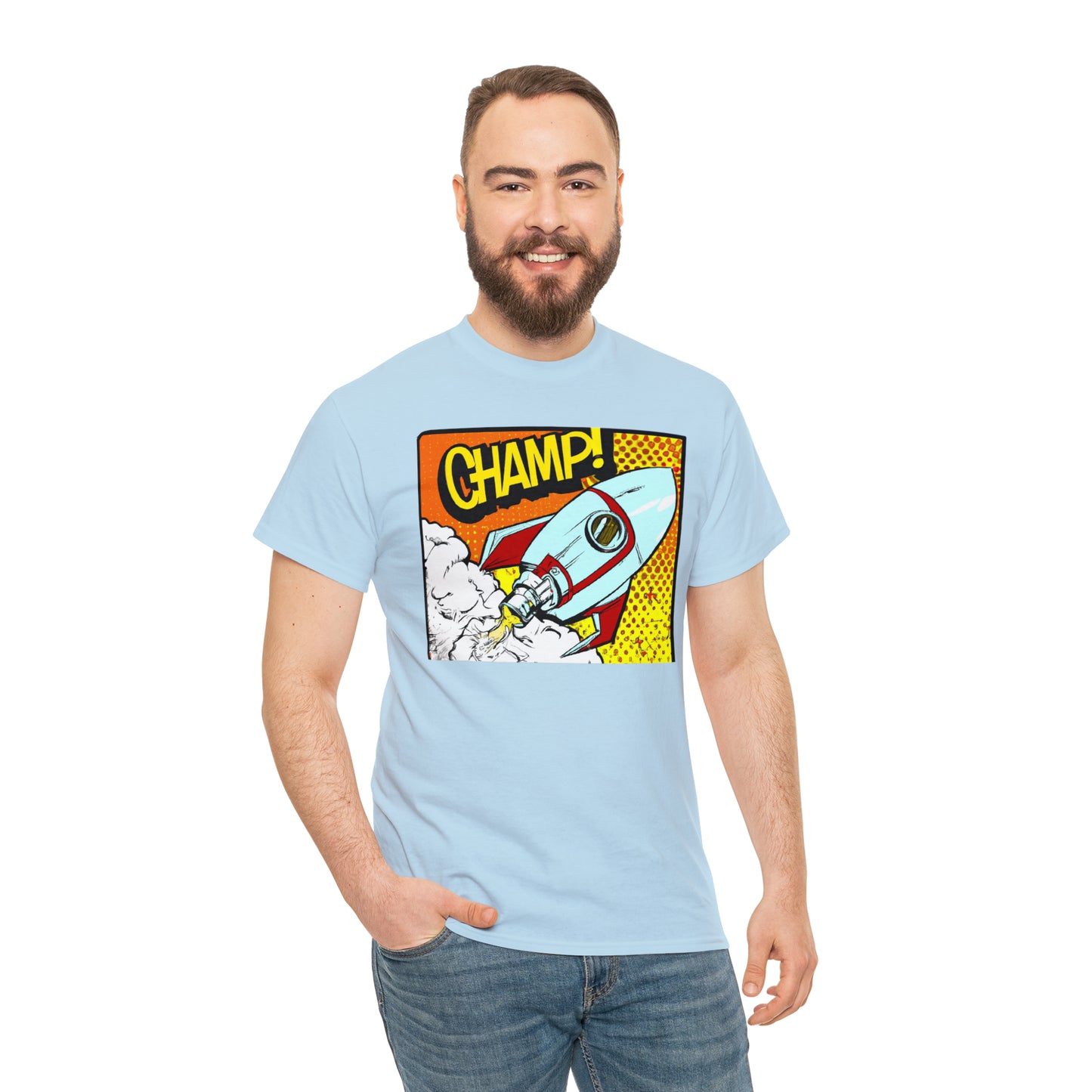 CHAMP! Spaceship 3 - 1950's Comic Book Style - AI Art - Gildan Heavy Cotton Tee