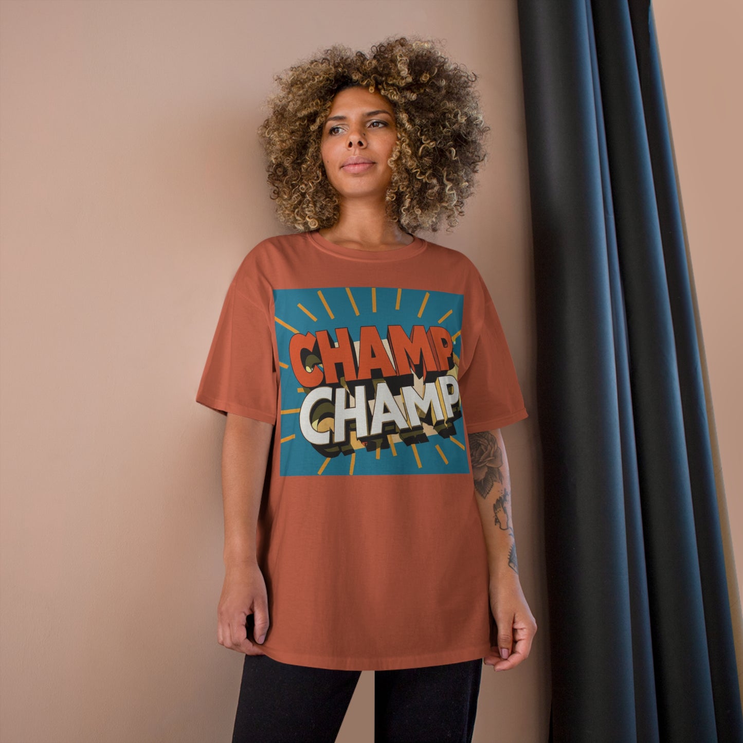 CHAMP-CHAMP Double Champ Logo 1930's Style Cartoon Art - AI Art - Champion T-Shirt