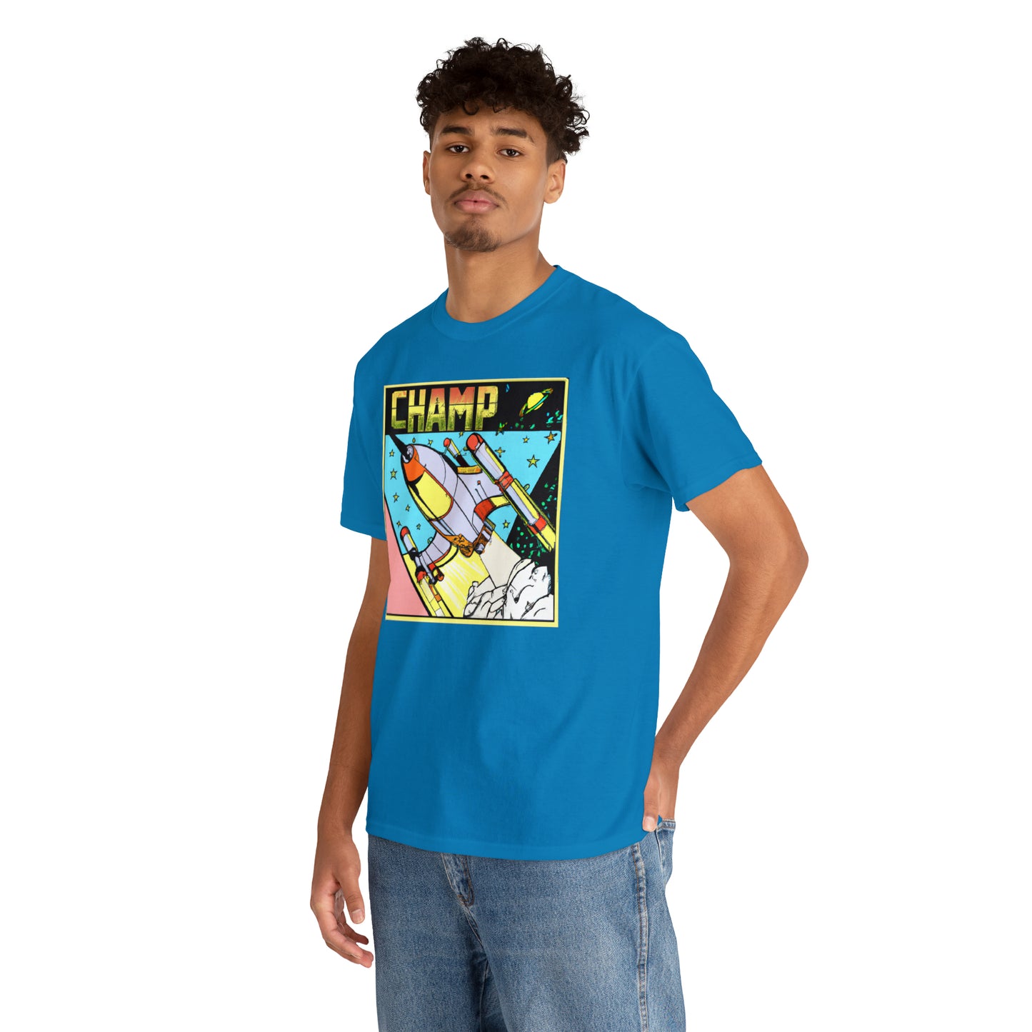 CHAMP Logo Spaceship 1 - 1980's Comic Book Style - AI Art - Gildan Heavy Cotton Tee