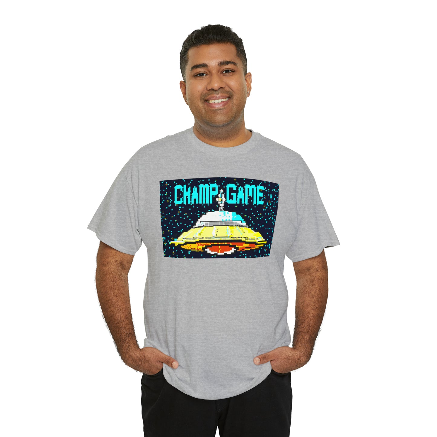 CHAMP GAME UFO 21 - 8-bit Style Pixel Art - AI Art - Gildan Heavy Cotton Tee