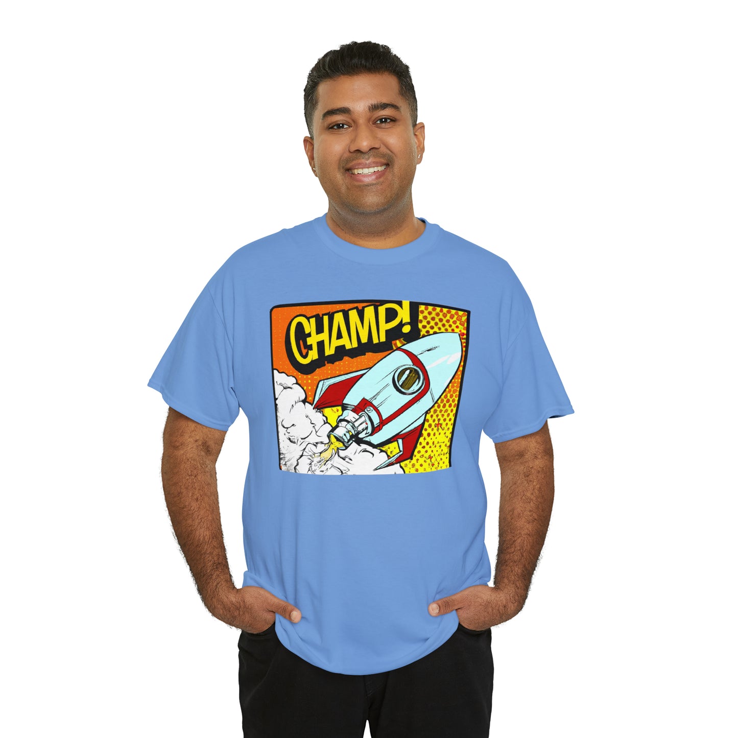 CHAMP! Spaceship 3 - 1950's Comic Book Style - AI Art - Gildan Heavy Cotton Tee