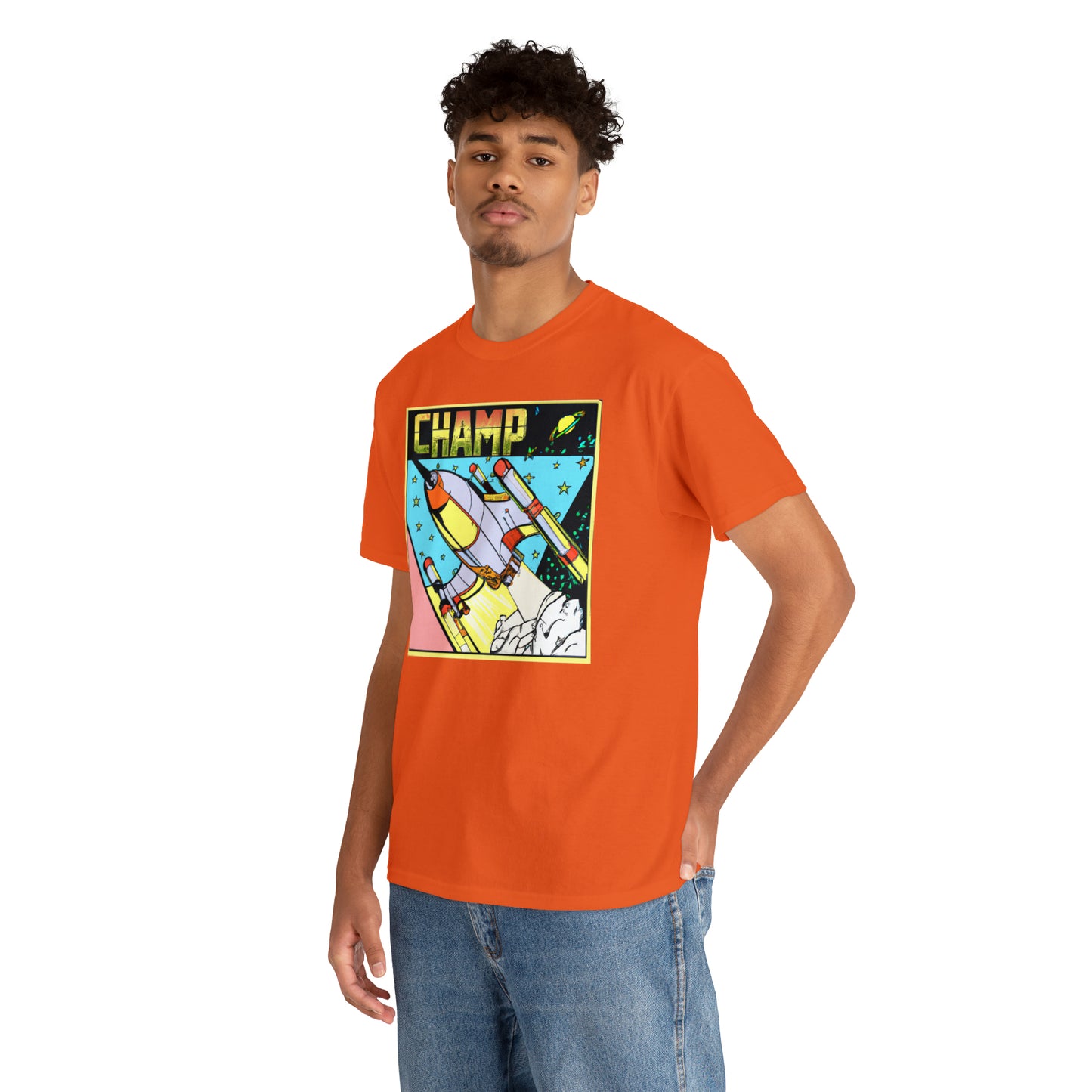 CHAMP Logo Spaceship 1 - 1980's Comic Book Style - AI Art - Gildan Heavy Cotton Tee