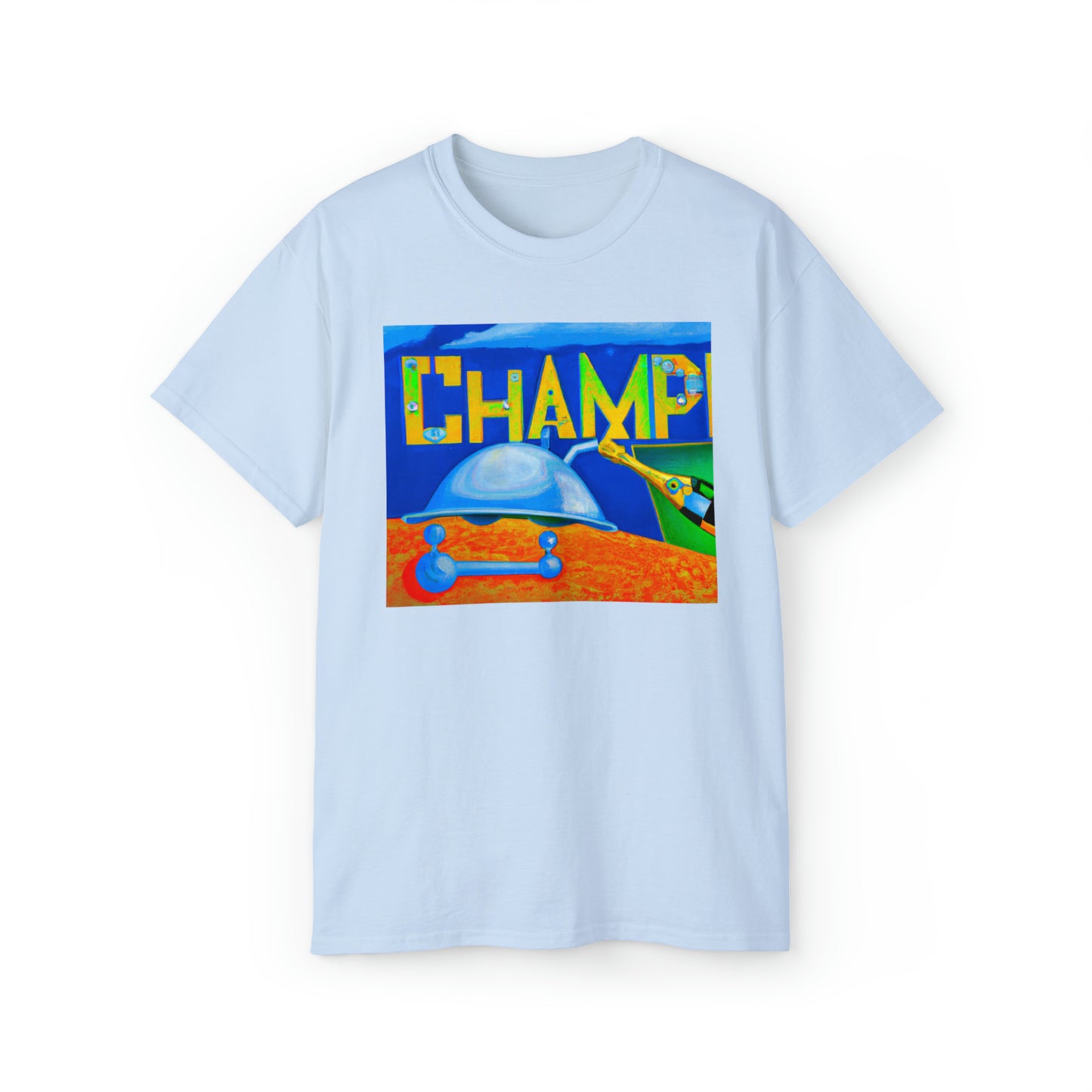 CHAMP Champagne Bottle - Cubist Style - AI Art - Gildan Ultra Cotton Tee