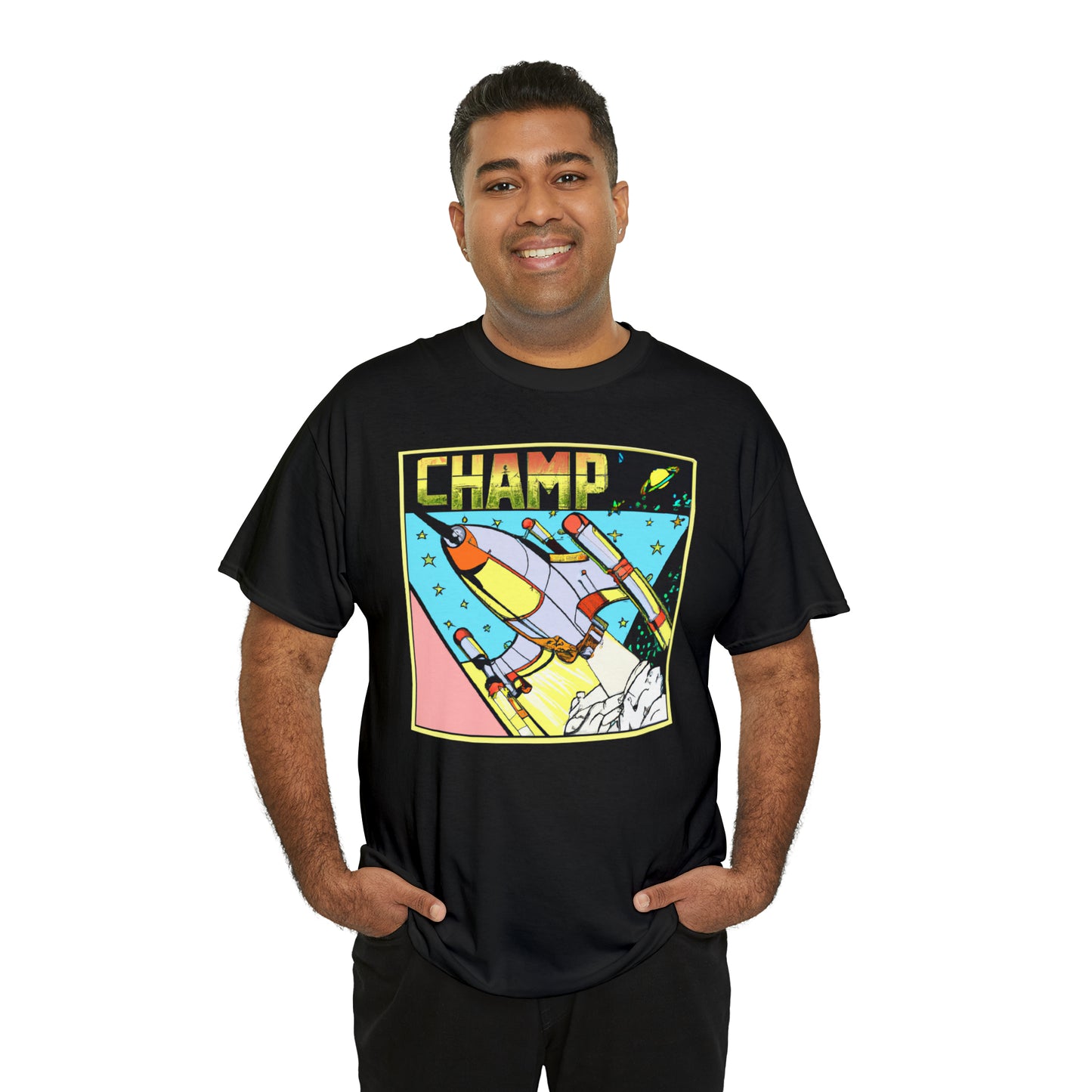 CHAMP Logo Spaceship 1 - 1980's Comic Book Style - AI Art - Gildan Heavy Cotton Tee