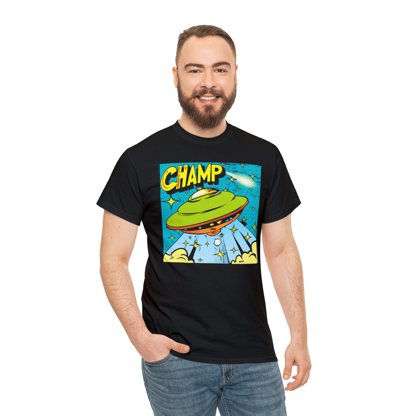 CHAMP UFO 25 - 1970's Style Comic Book Art - AI Art - Gildan Heavy Cotton Tee