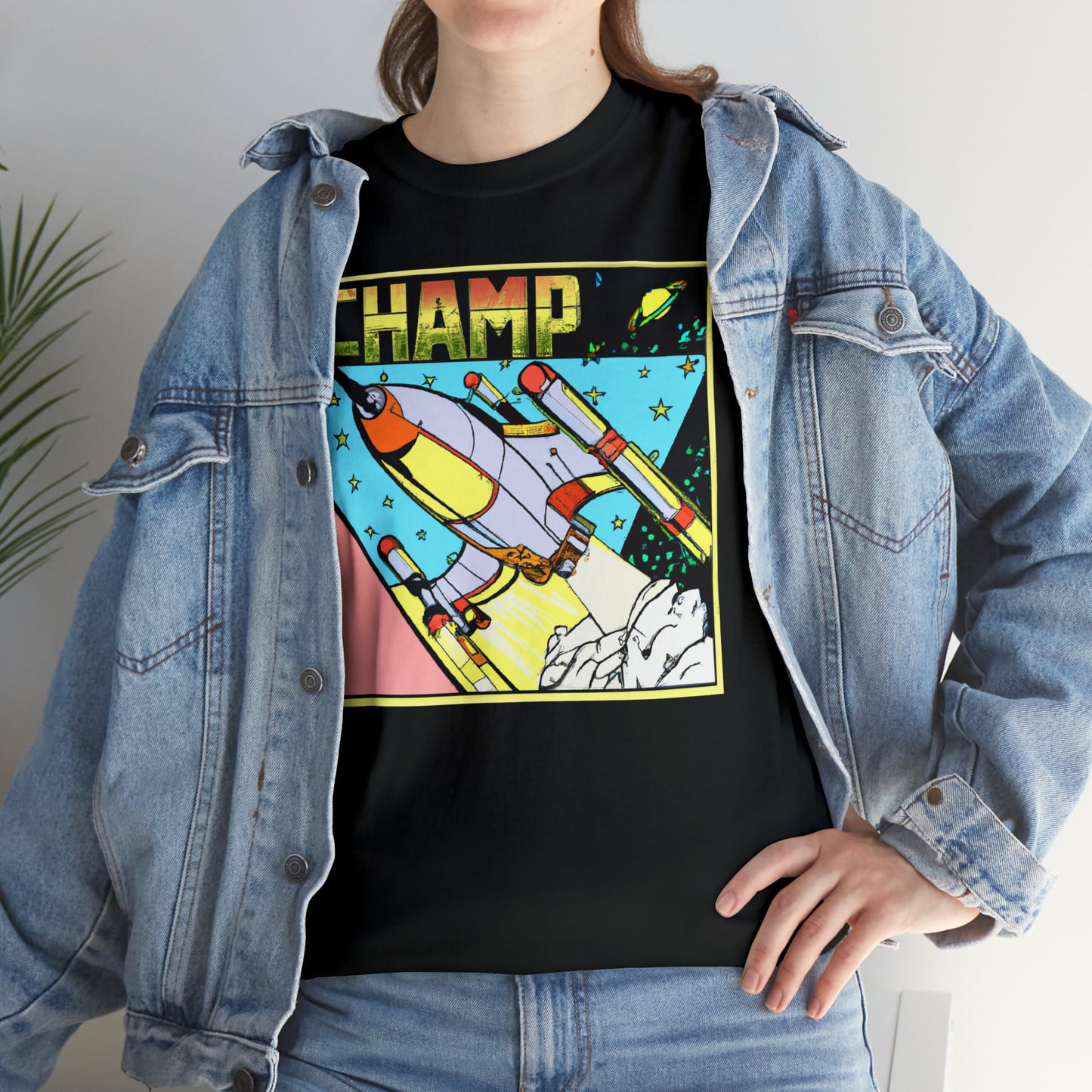 CHAMP Logo Spaceship 1 - 1980's Comic Book Style - AI Art - Gildan Heavy Cotton Tee