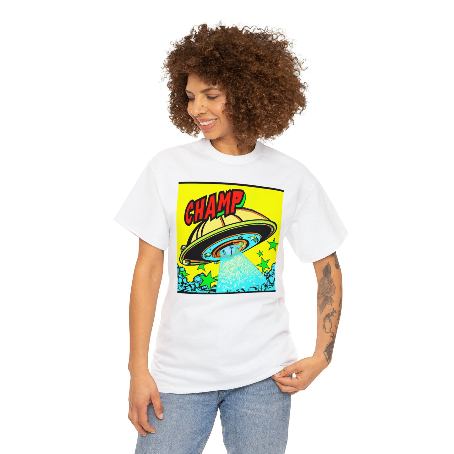 CHAMP UFO 18 - 1600's Style Comic Art - AI Art - Gildan Heavy Cotton Tee