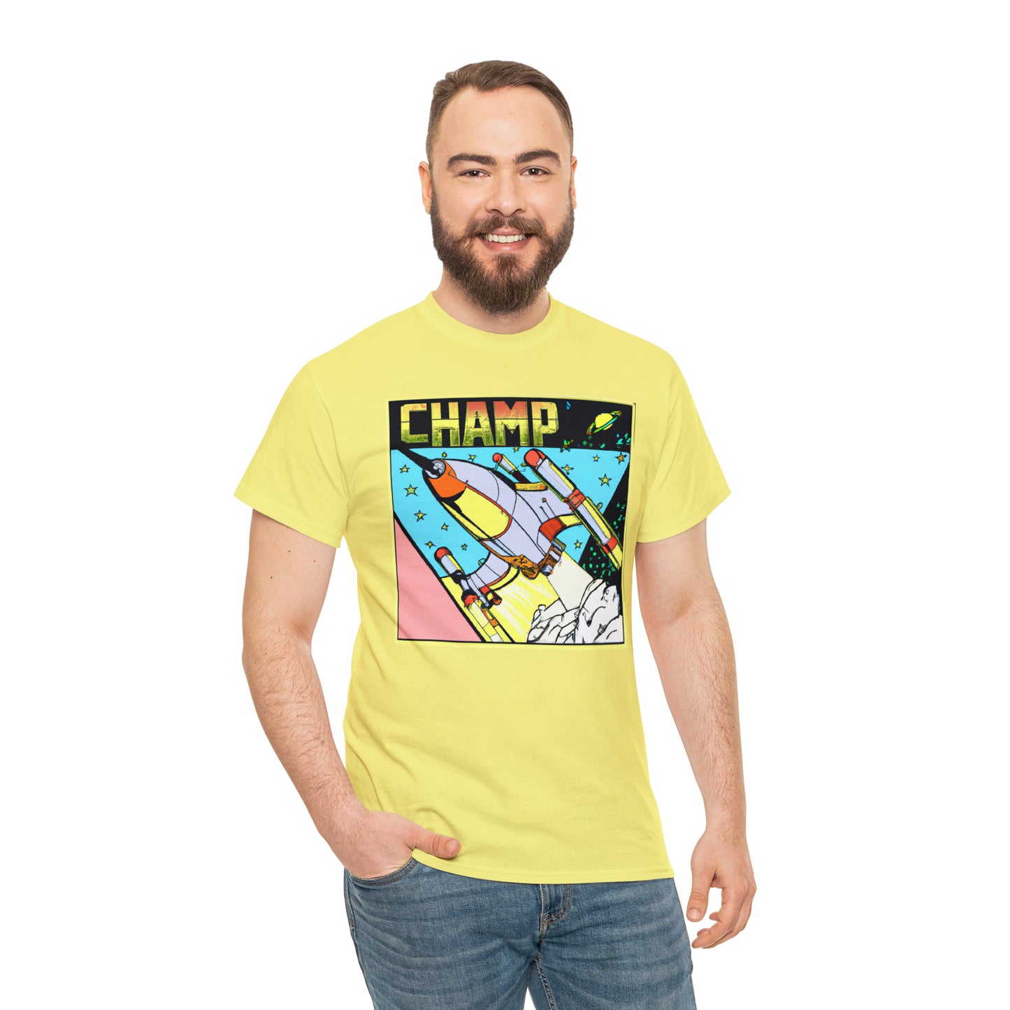 CHAMP Logo Spaceship 1 - 1980's Comic Book Style - AI Art - Gildan Heavy Cotton Tee