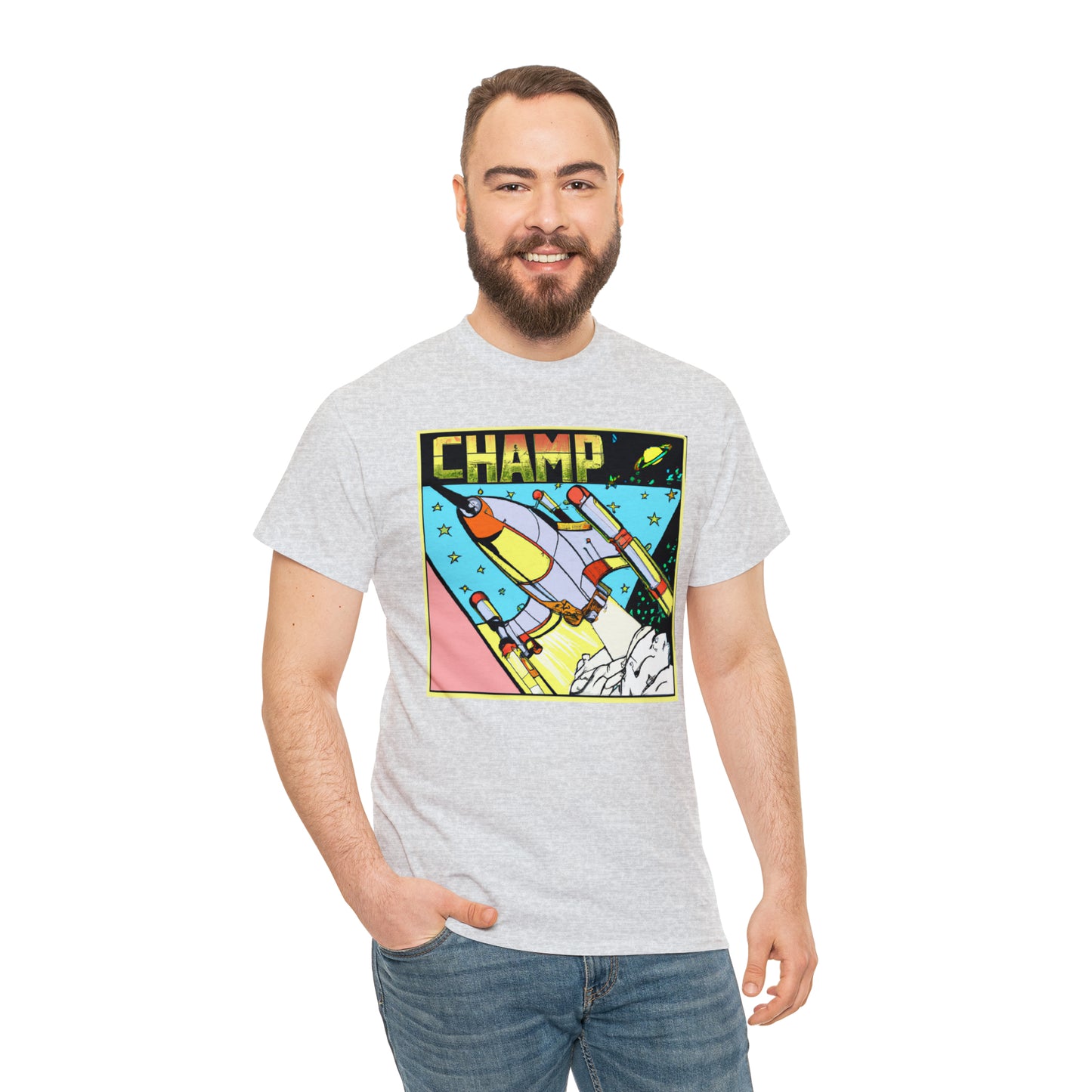 CHAMP Logo Spaceship 1 - 1980's Comic Book Style - AI Art - Gildan Heavy Cotton Tee