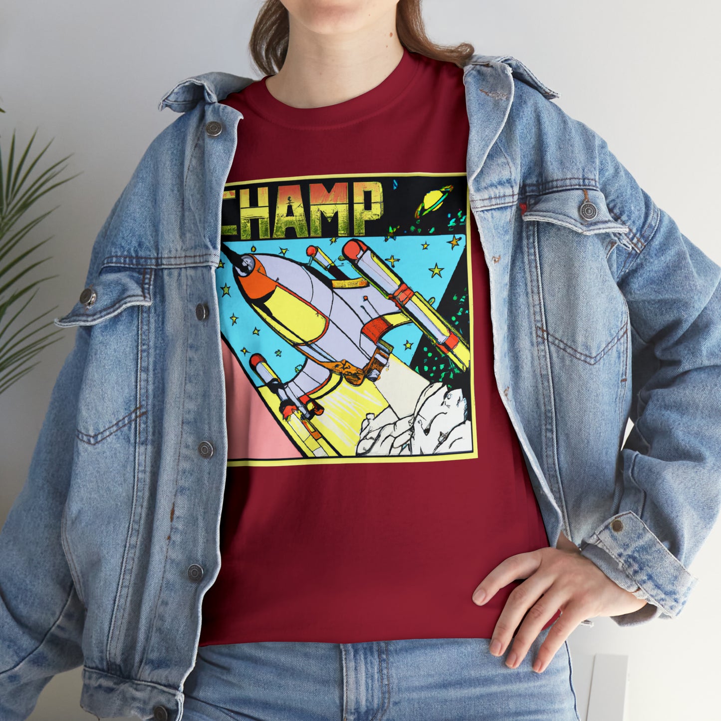 CHAMP Logo Spaceship 1 - 1980's Comic Book Style - AI Art - Gildan Heavy Cotton Tee