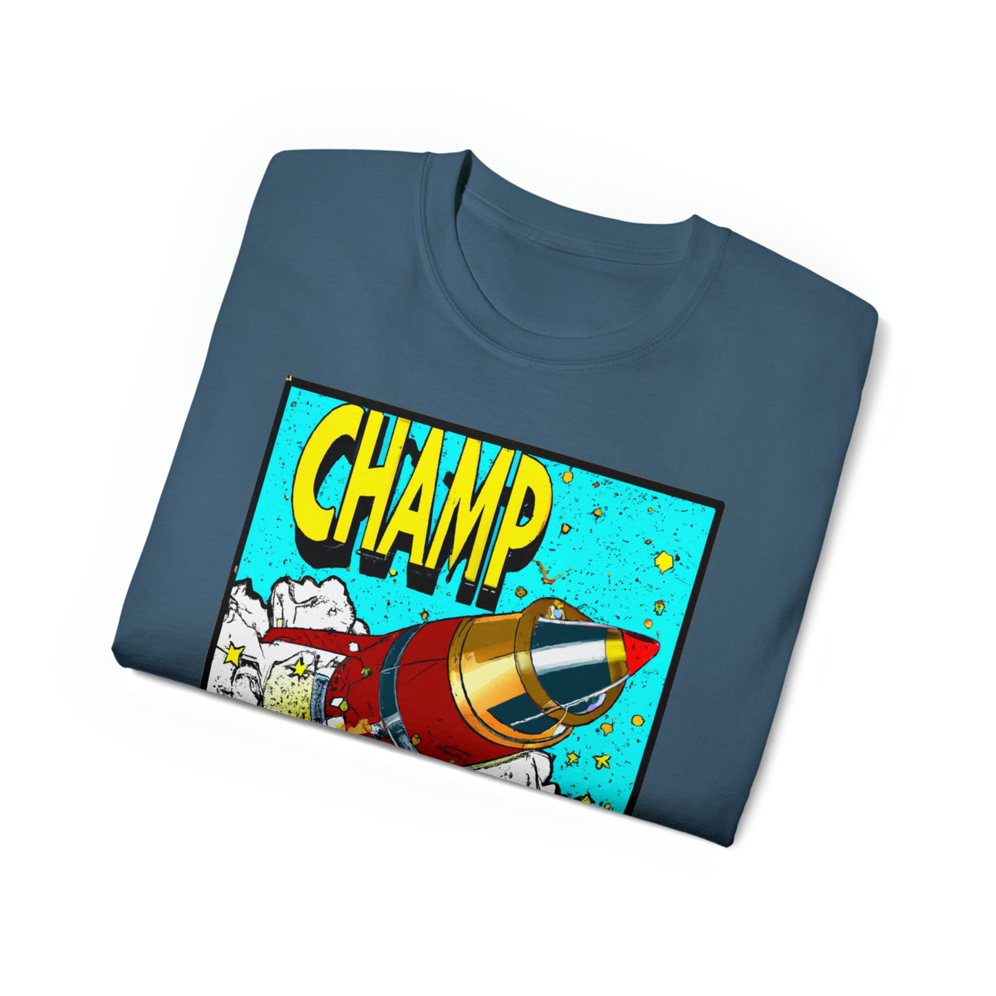 CHAMP Logo Spaceship 5 - 1700's Style Comic Art - AI Art - Gildan Ultra Cotton Tee