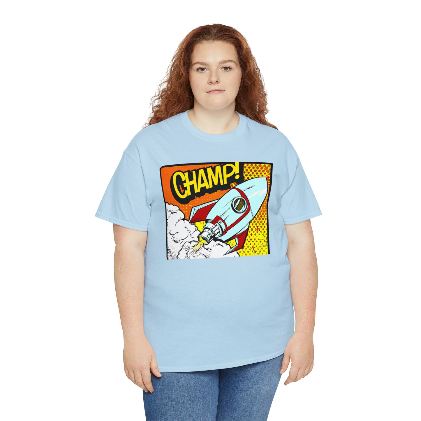 CHAMP! Spaceship 3 - 1950's Comic Book Style - AI Art - Gildan Heavy Cotton Tee