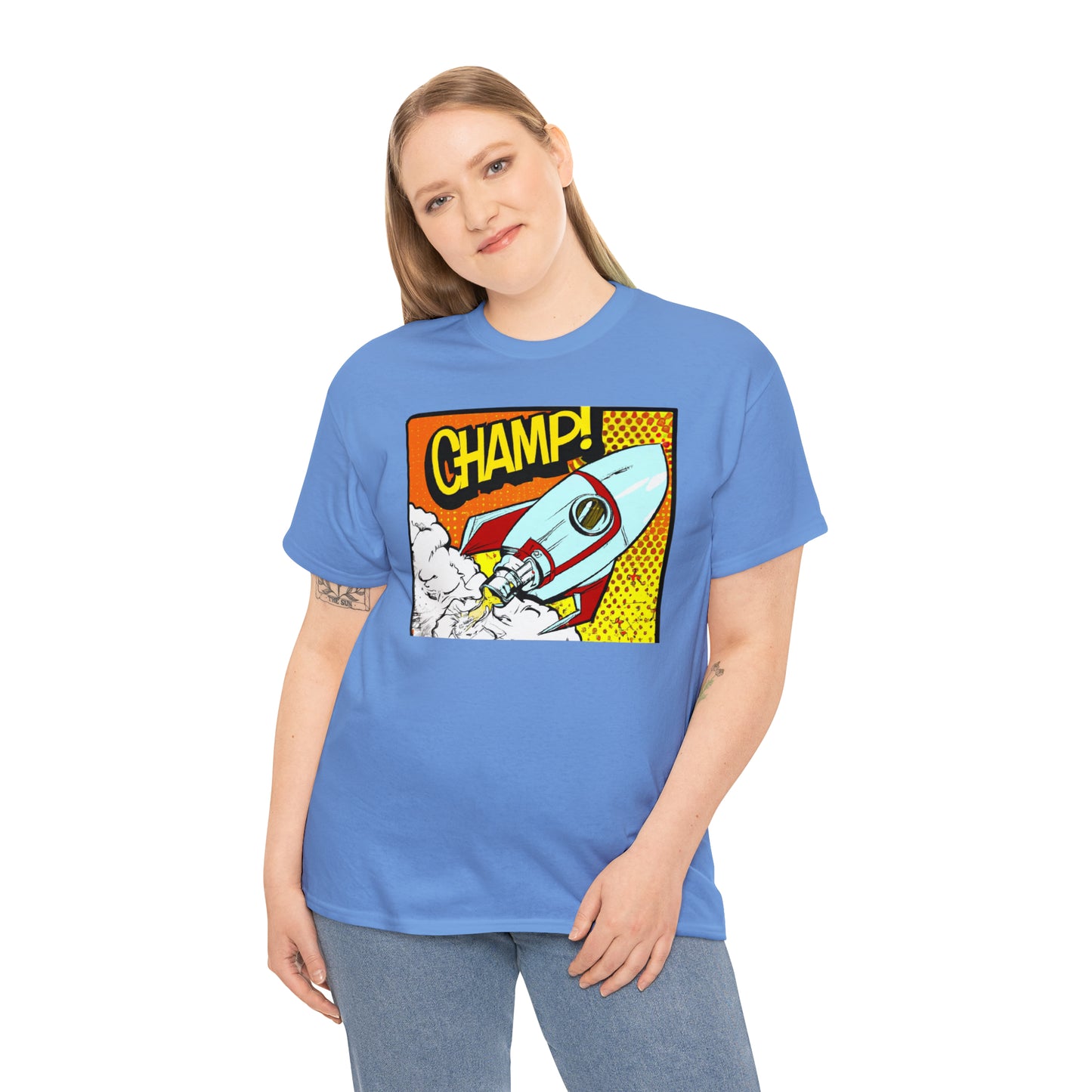 CHAMP! Spaceship 3 - 1950's Comic Book Style - AI Art - Gildan Heavy Cotton Tee