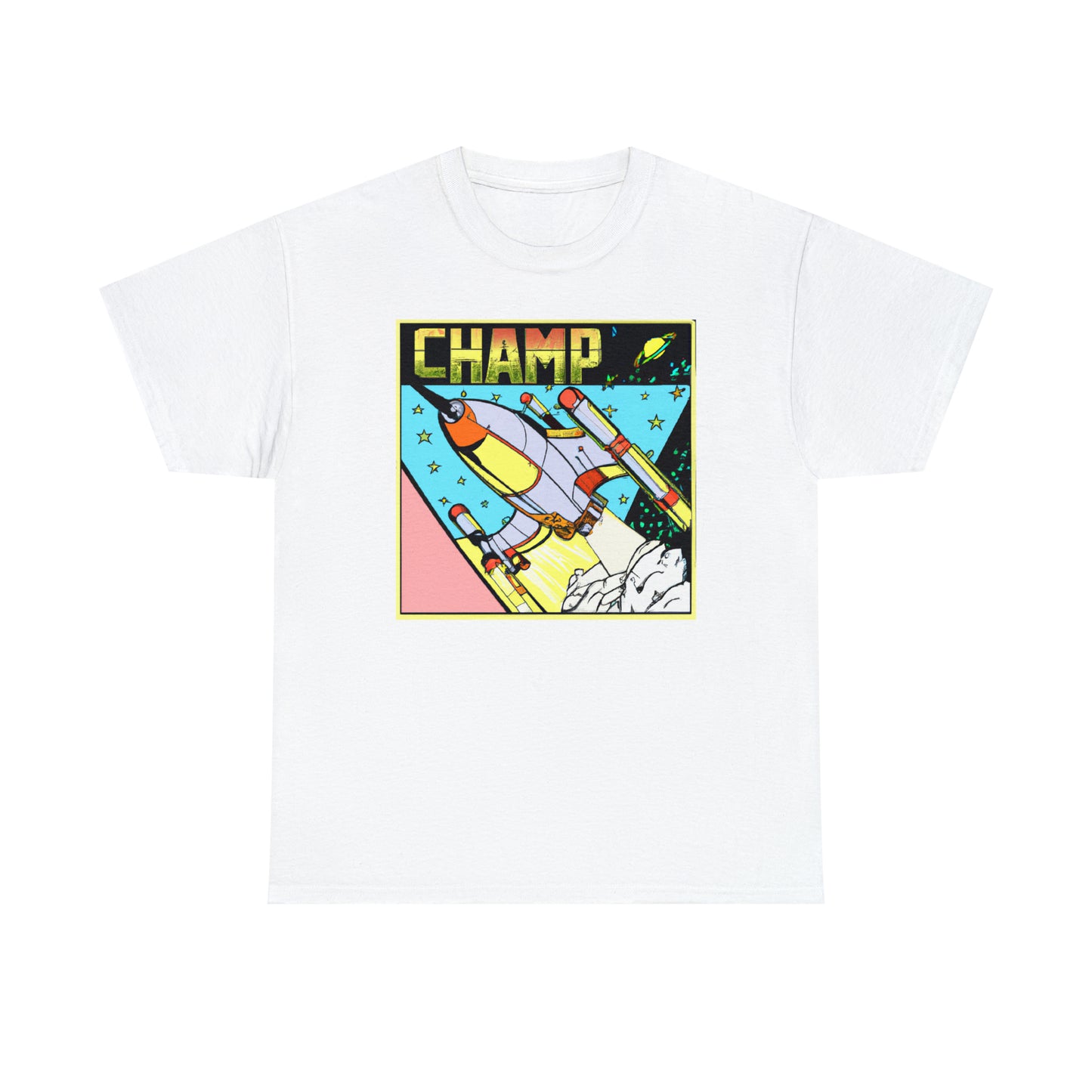 CHAMP Logo Spaceship 1 - 1980's Comic Book Style - AI Art - Gildan Heavy Cotton Tee