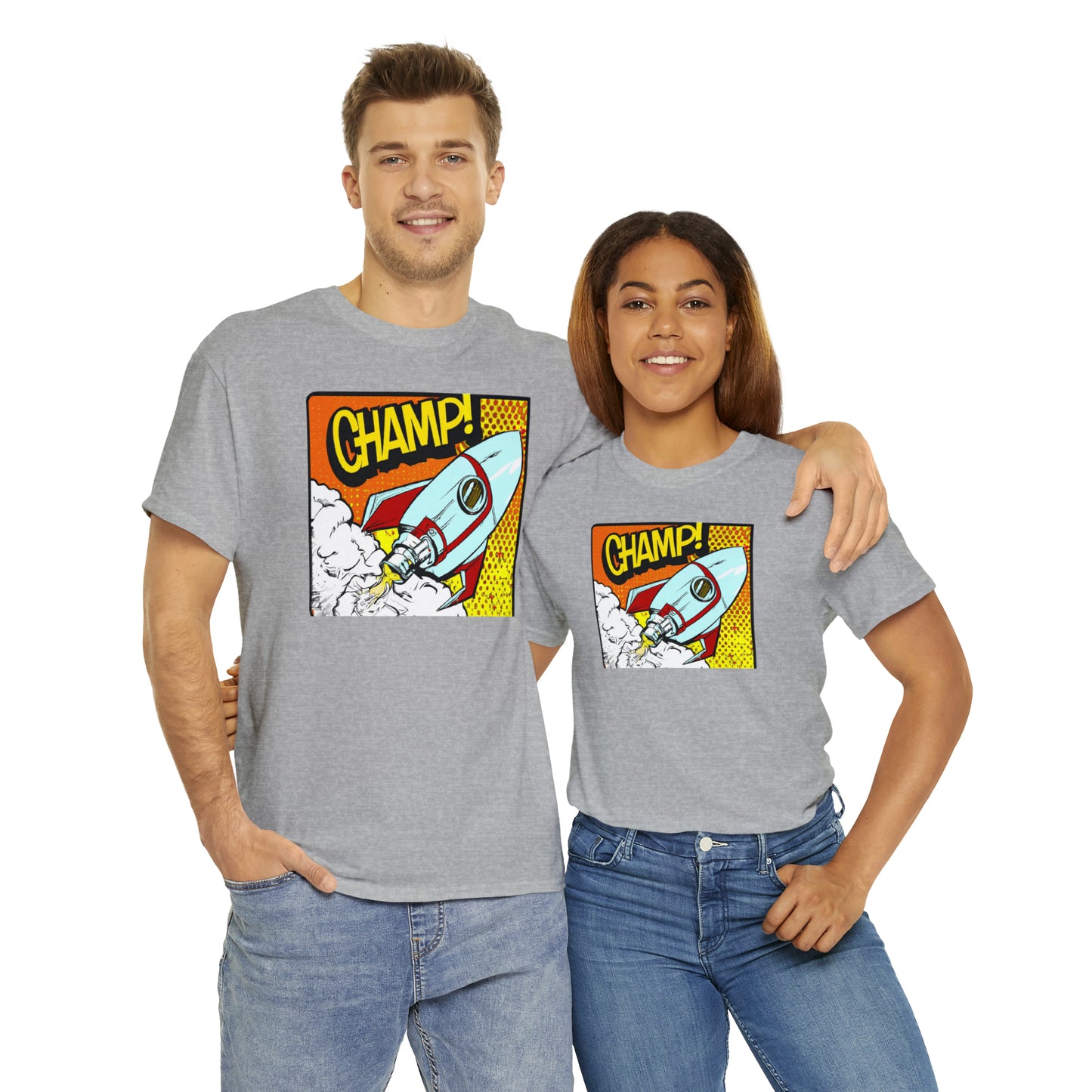 CHAMP! Spaceship 3 - 1950's Comic Book Style - AI Art - Gildan Heavy Cotton Tee