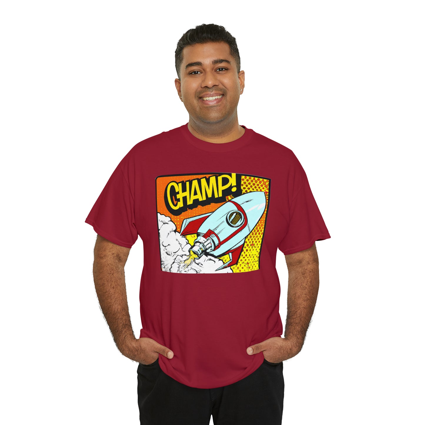 CHAMP! Spaceship 3 - 1950's Comic Book Style - AI Art - Gildan Heavy Cotton Tee