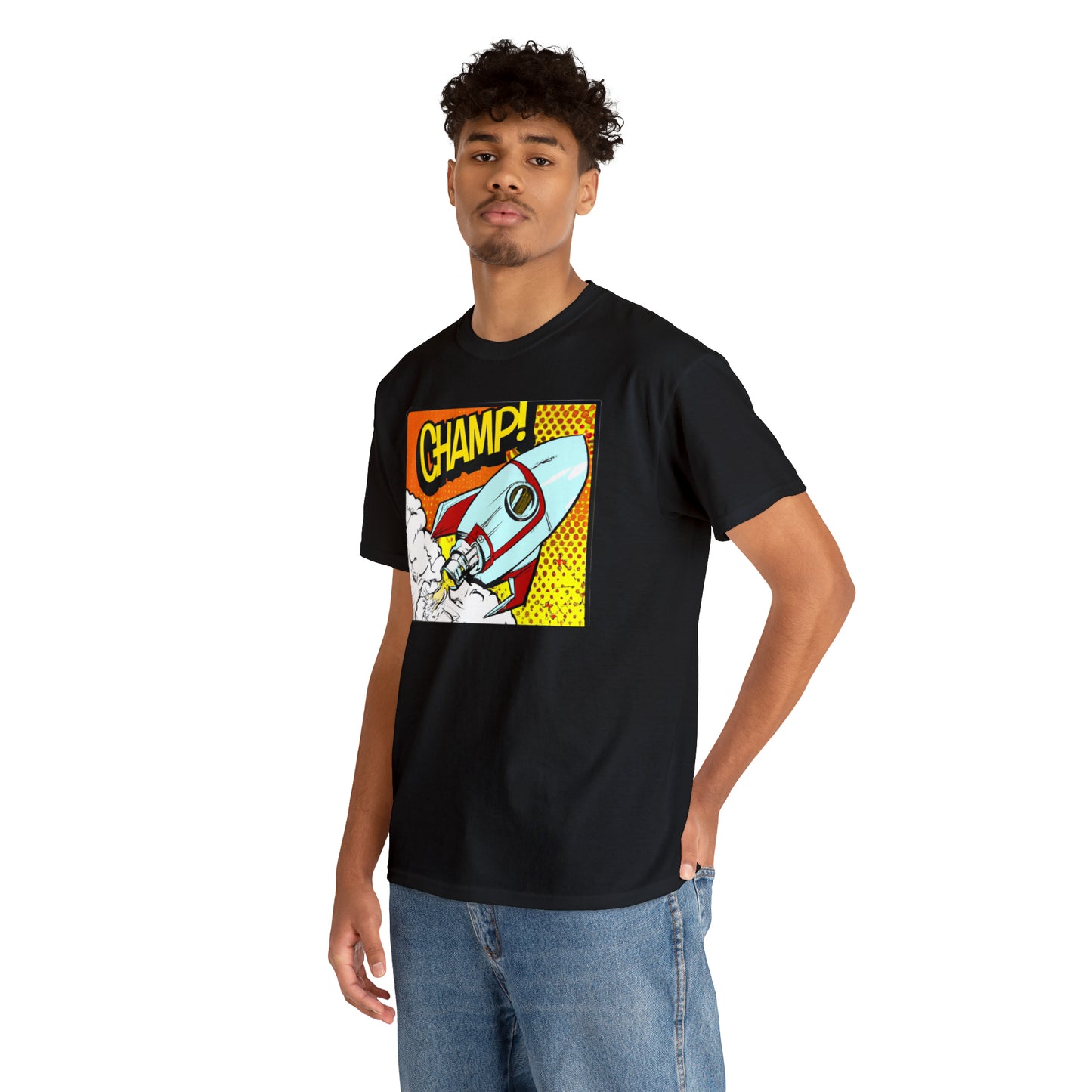 CHAMP! Spaceship 3 - 1950's Comic Book Style - AI Art - Gildan Heavy Cotton Tee