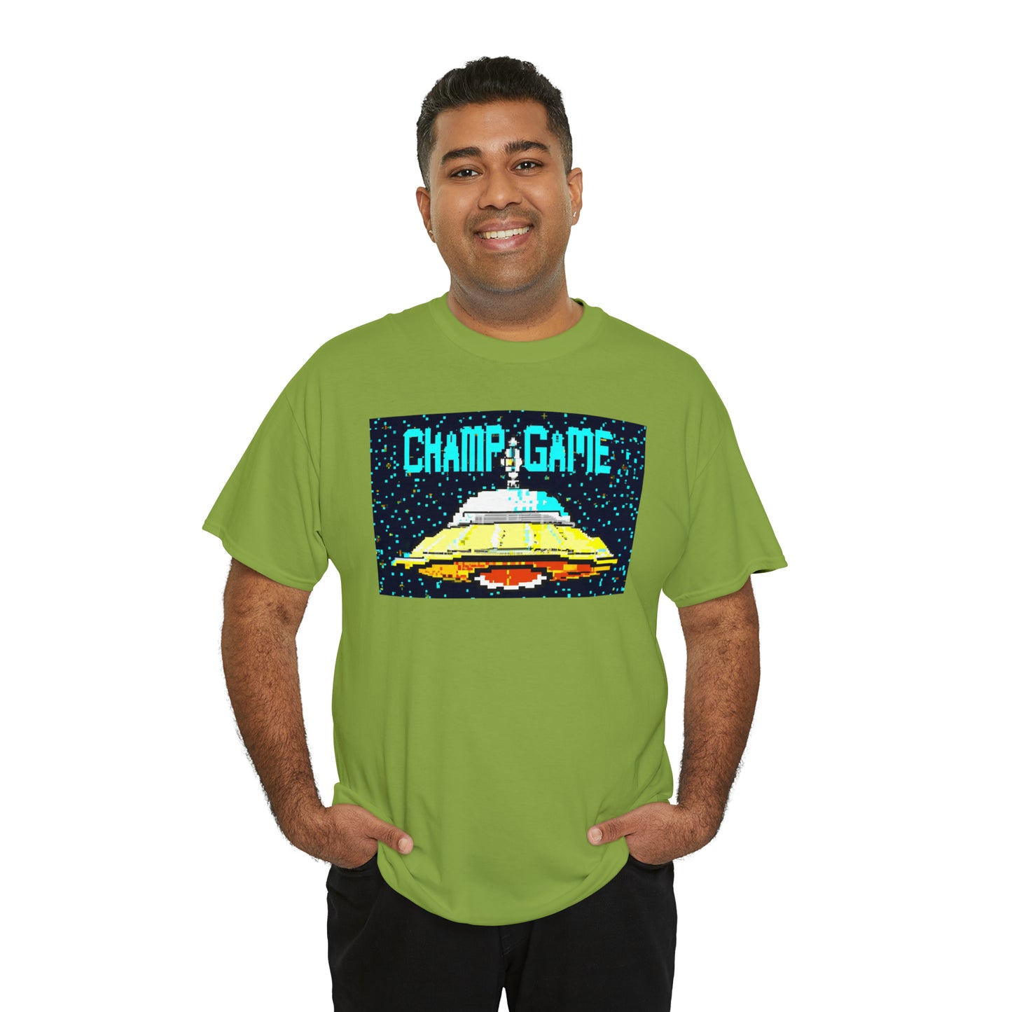 CHAMP GAME UFO 21 - 8-bit Style Pixel Art - AI Art - Gildan Heavy Cotton Tee