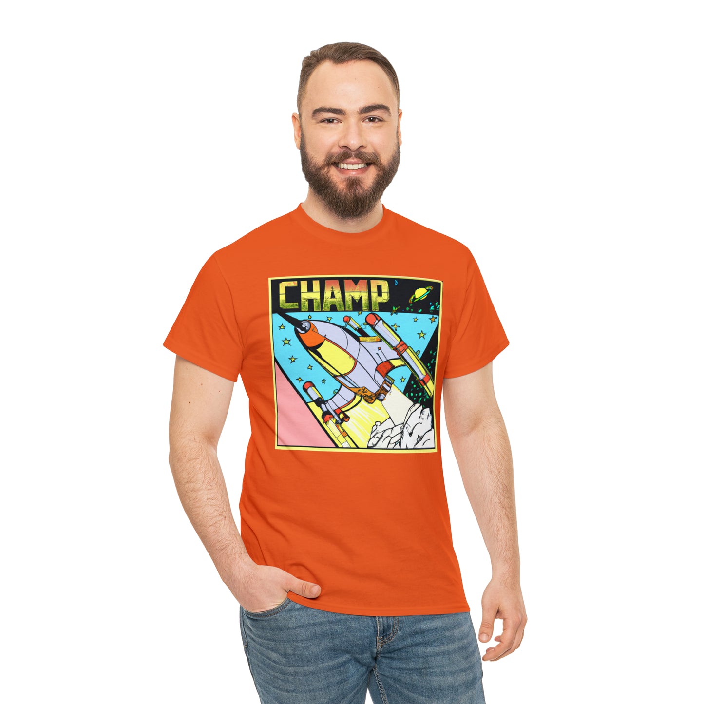 CHAMP Logo Spaceship 1 - 1980's Comic Book Style - AI Art - Gildan Heavy Cotton Tee