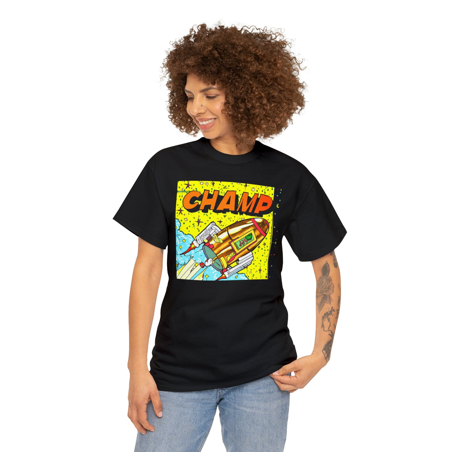 CHAMP Spaceship 8 - 1980's Style Comic Book Art - AI Art - Gildan Heavy Cotton Tee