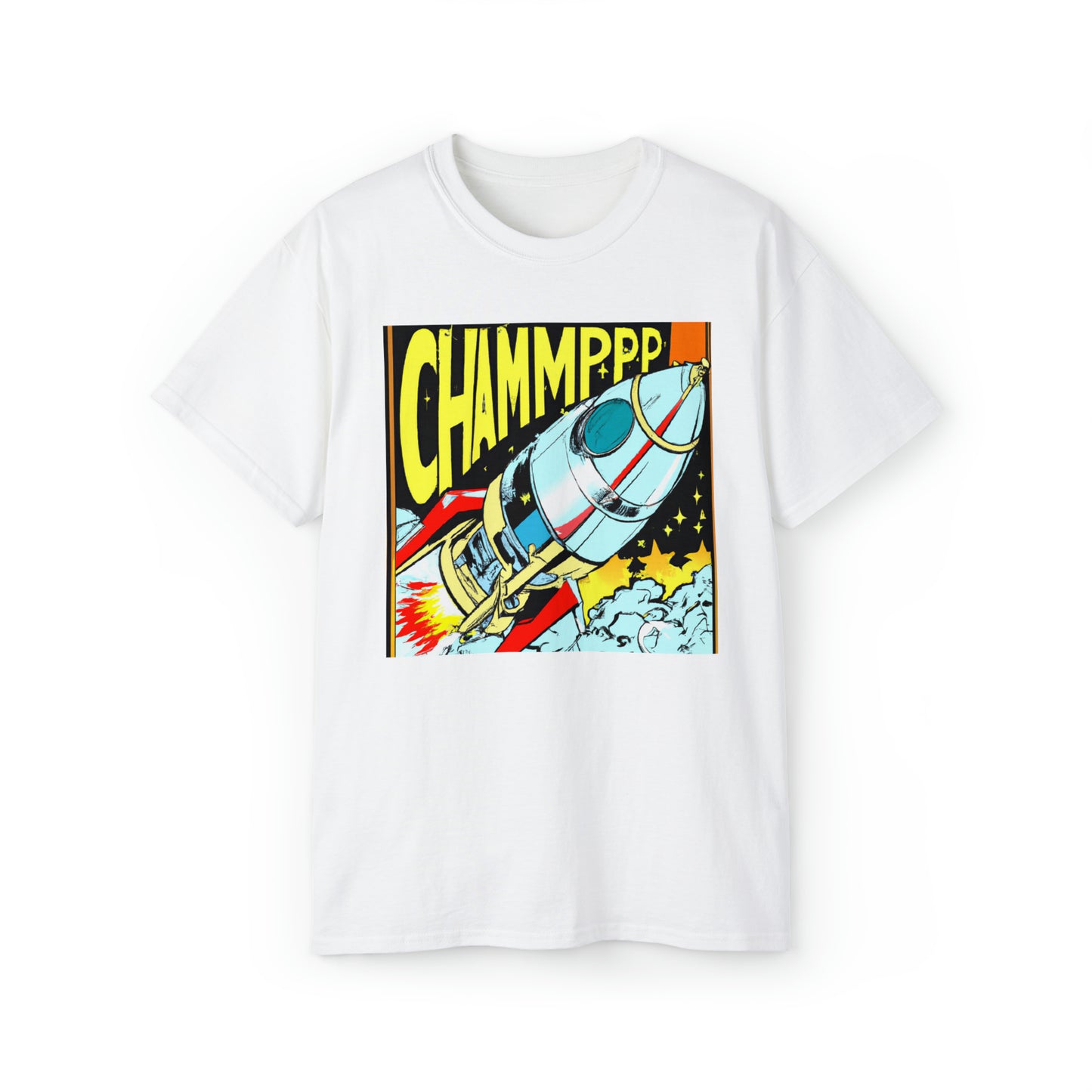 CHAMPPP Spaceship 7 - 1970's Style Comic Book Art - AI Art - Gildan Ultra Cotton Tee