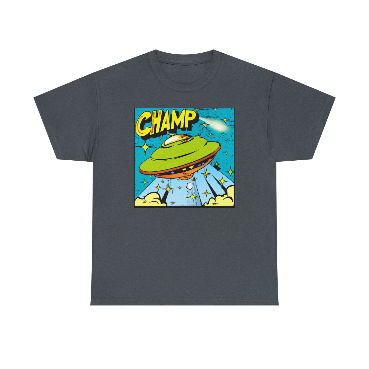 CHAMP UFO 25 - 1970's Style Comic Book Art - AI Art - Gildan Heavy Cotton Tee