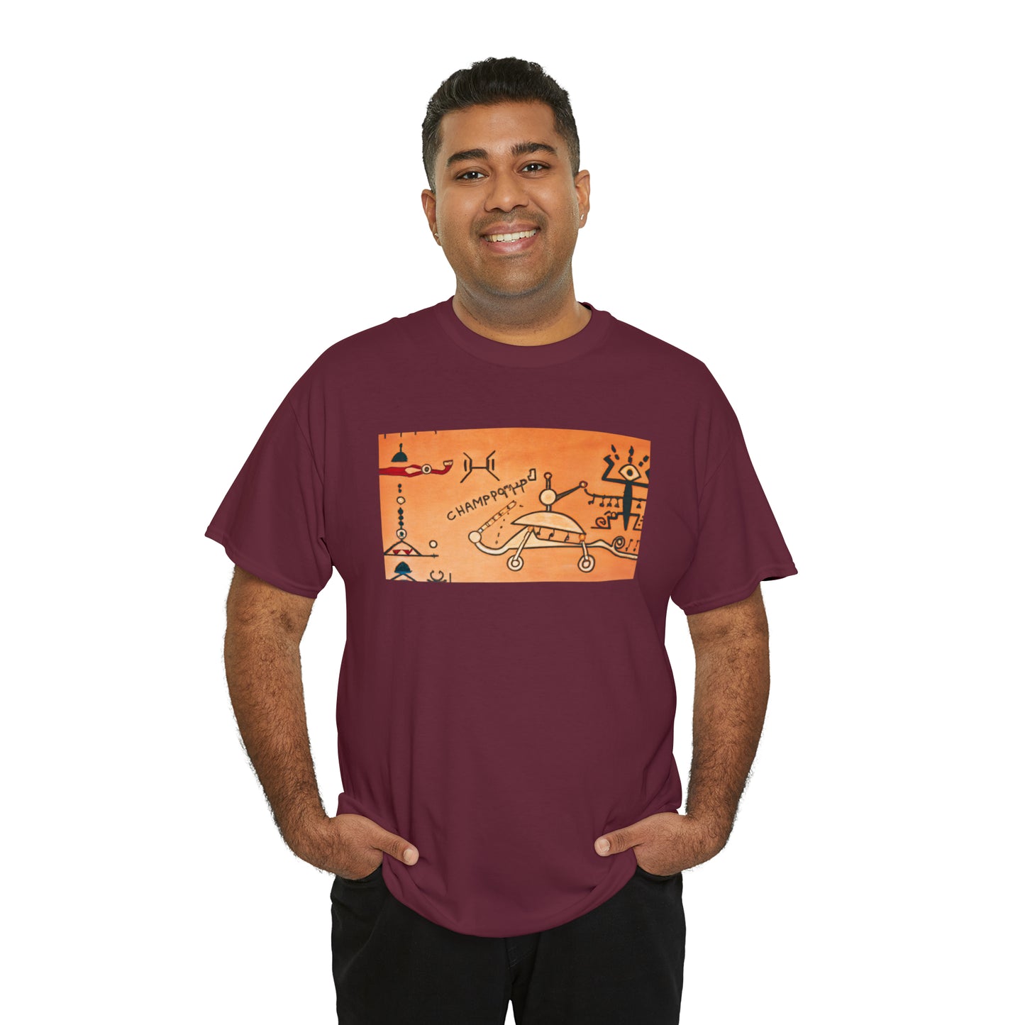 Heiroglyphic Spaceship - AI Art - Gildan Heavy Cotton Tee