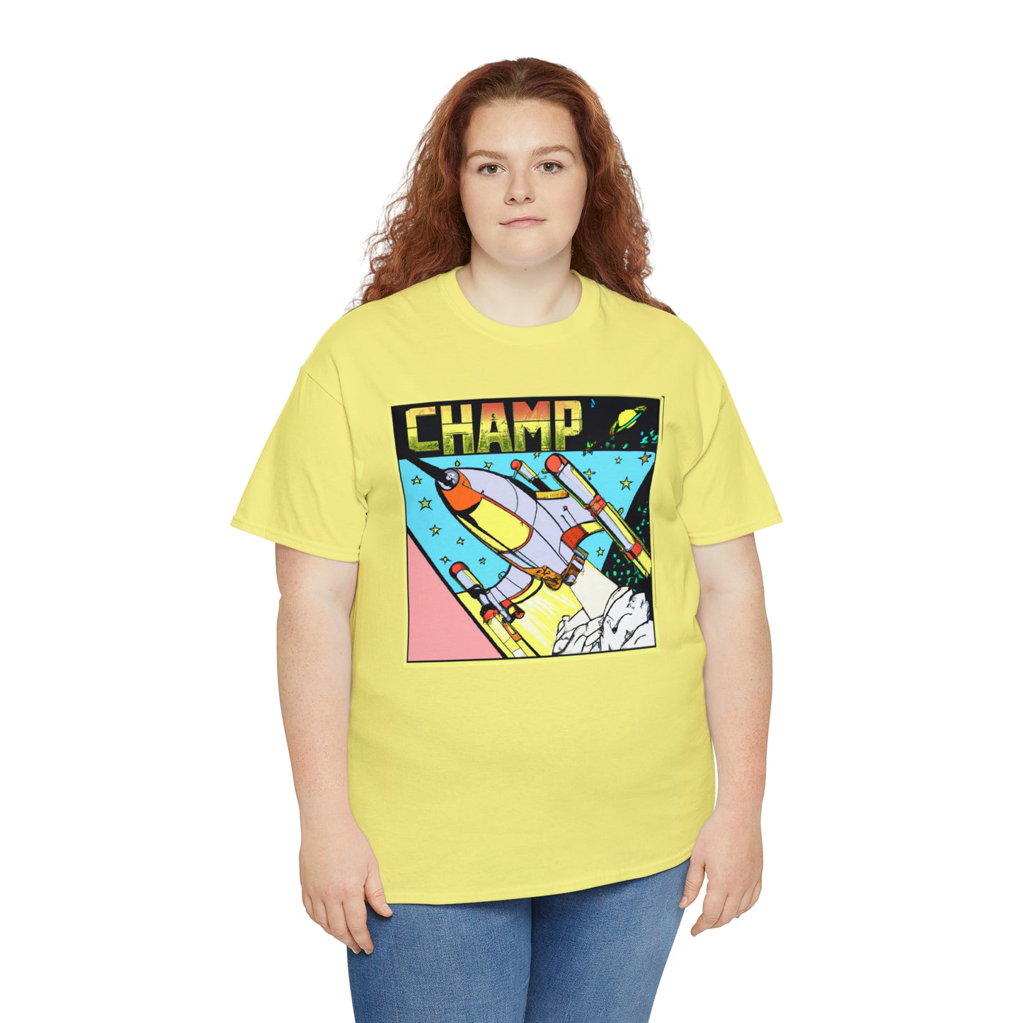 CHAMP Logo Spaceship 1 - 1980's Comic Book Style - AI Art - Gildan Heavy Cotton Tee