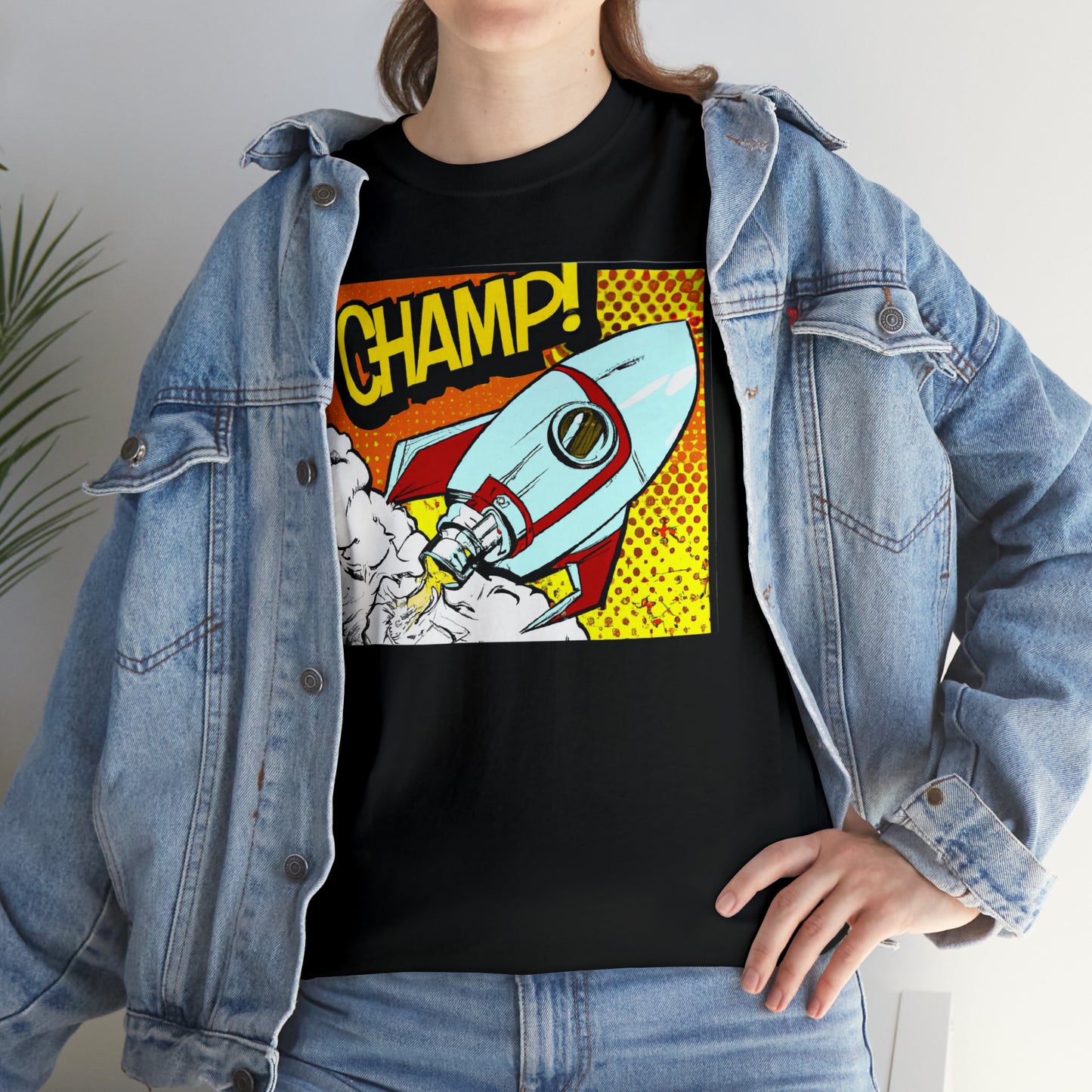 CHAMP! Spaceship 3 - 1950's Comic Book Style - AI Art - Gildan Heavy Cotton Tee