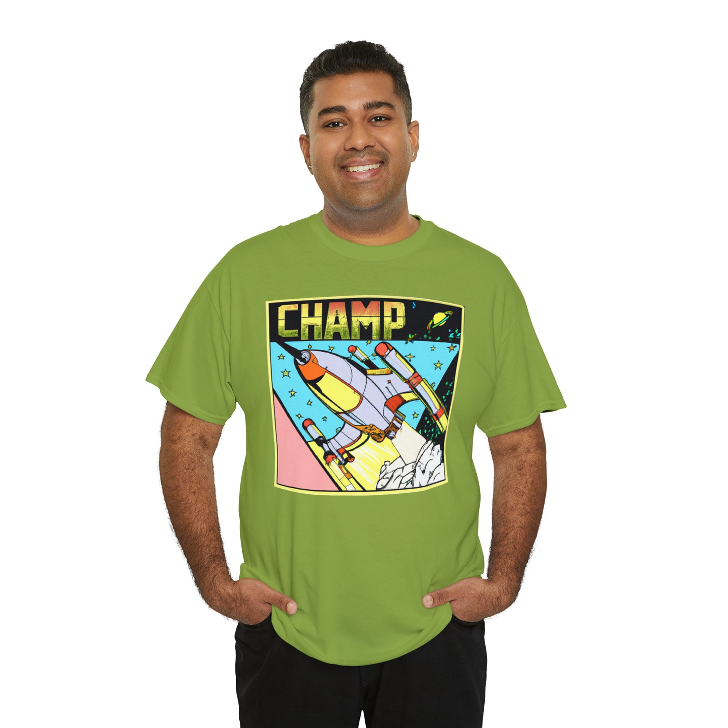 CHAMP Logo Spaceship 1 - 1980's Comic Book Style - AI Art - Gildan Heavy Cotton Tee