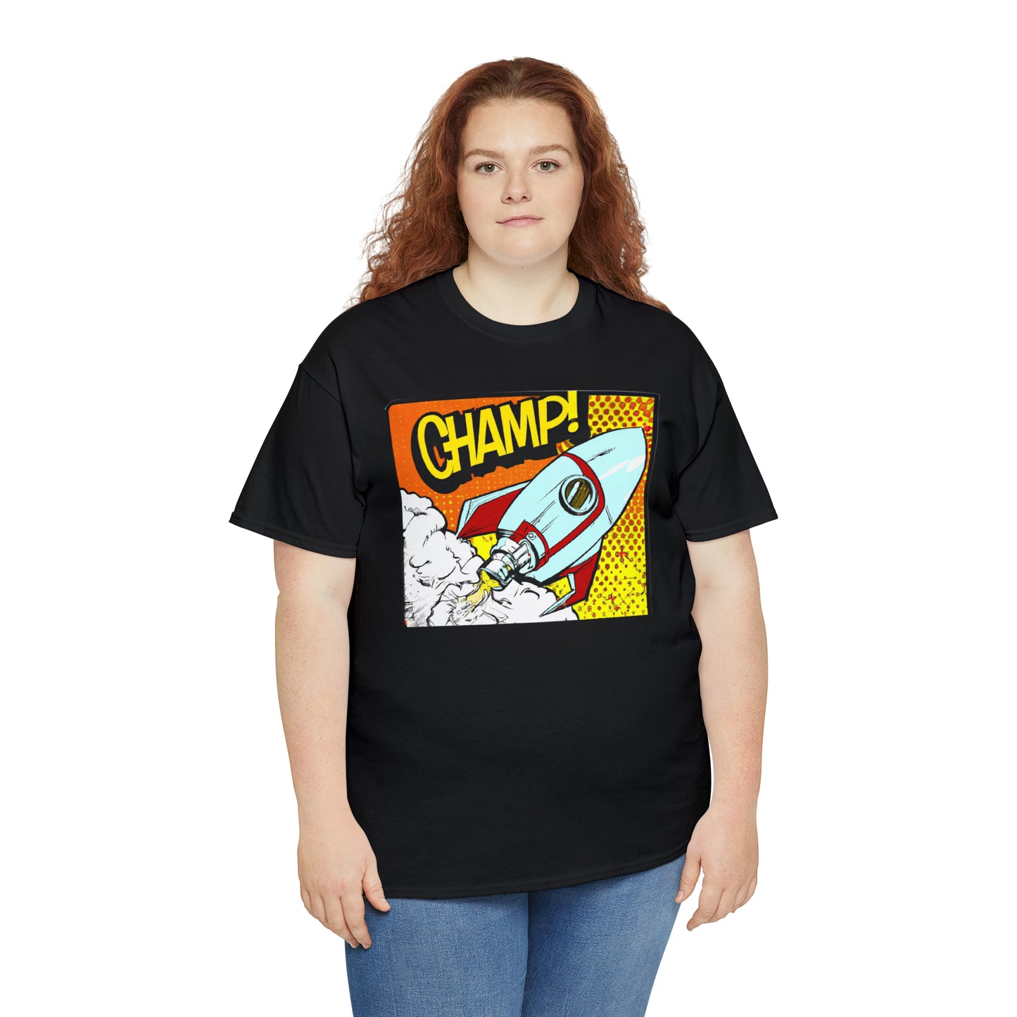 CHAMP! Spaceship 3 - 1950's Comic Book Style - AI Art - Gildan Heavy Cotton Tee