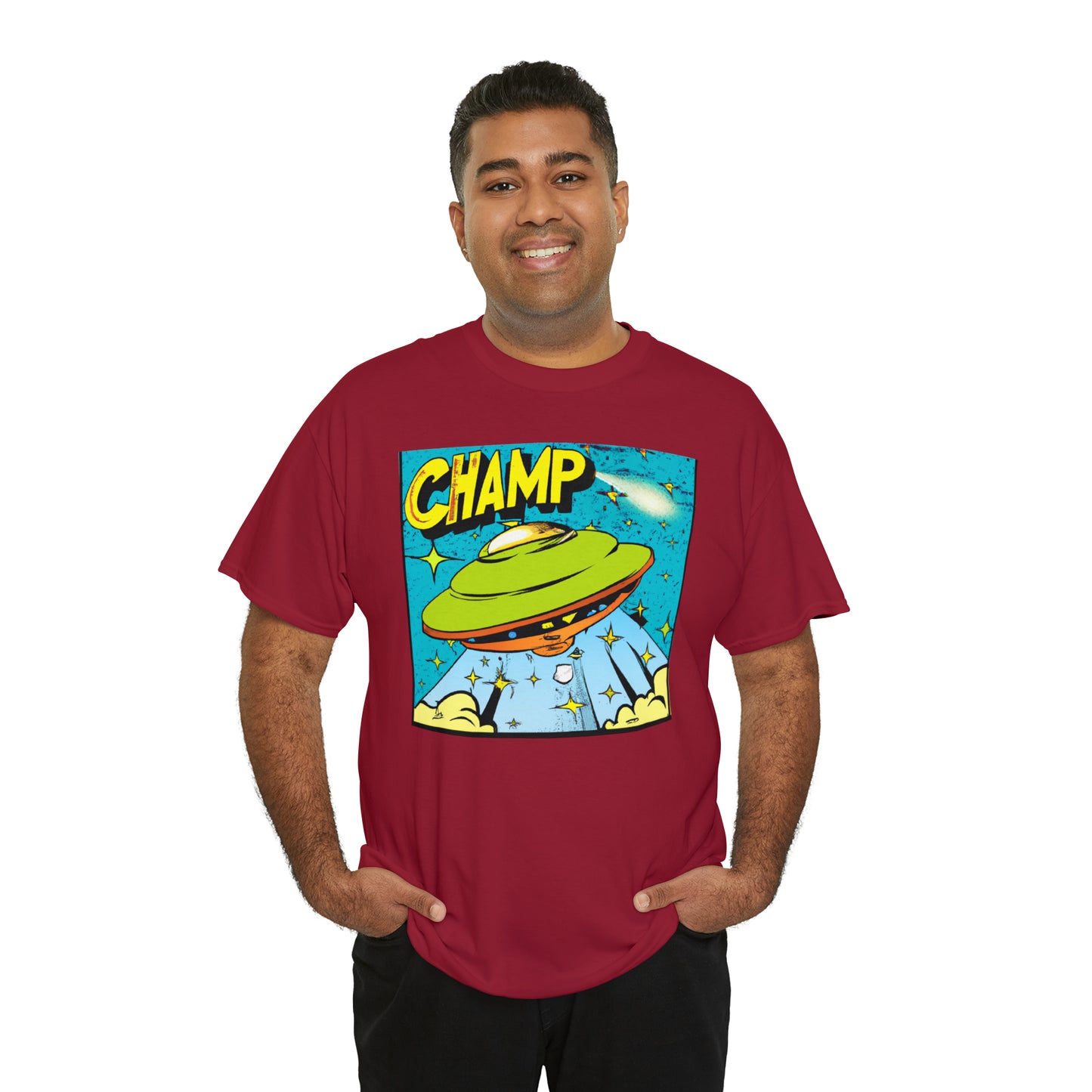 CHAMP UFO 25 - 1970's Style Comic Book Art - AI Art - Gildan Heavy Cotton Tee