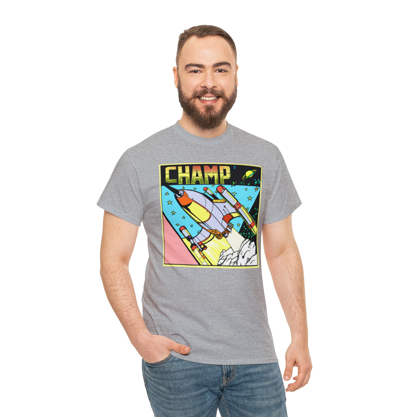 CHAMP Logo Spaceship 1 - 1980's Comic Book Style - AI Art - Gildan Heavy Cotton Tee