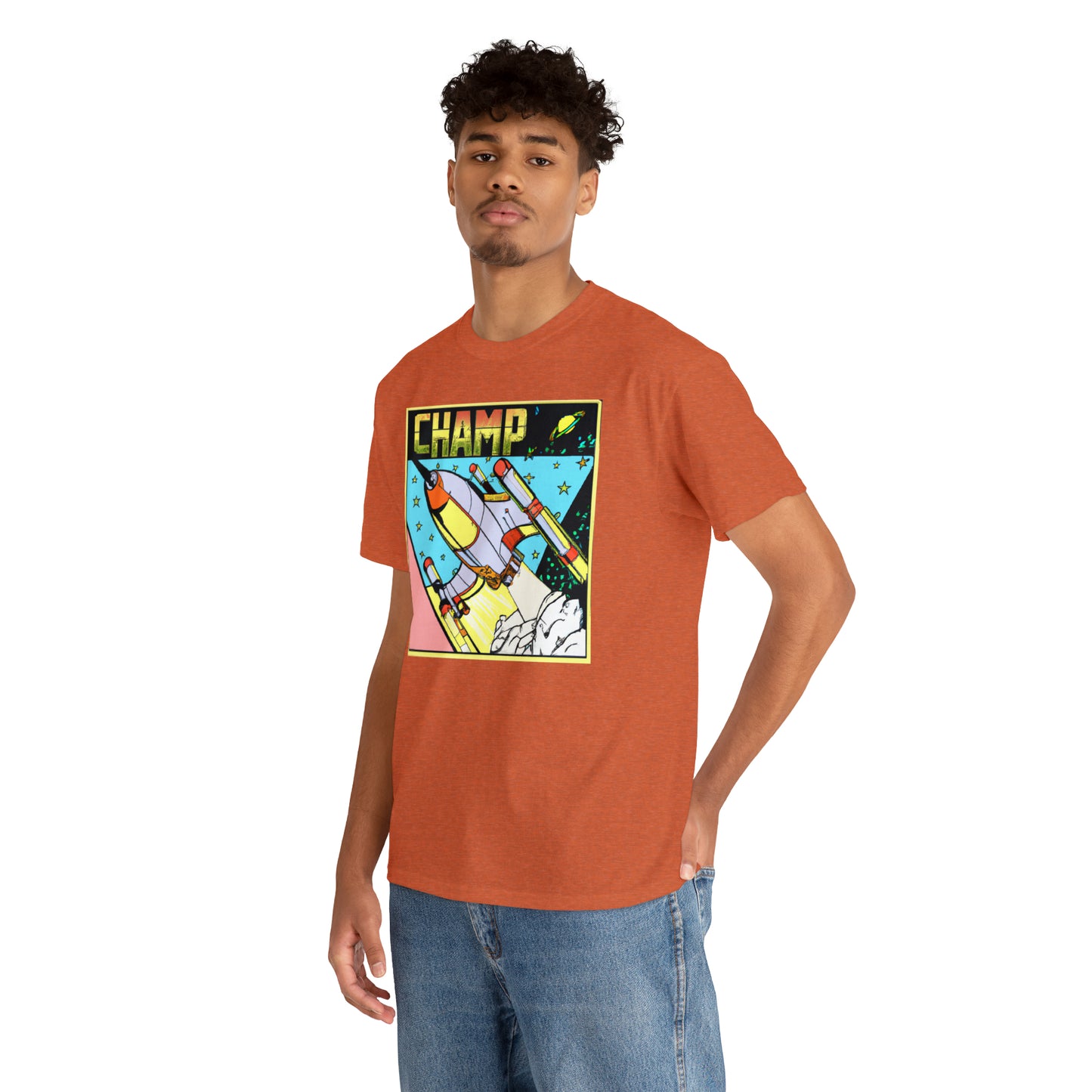 CHAMP Logo Spaceship 1 - 1980's Comic Book Style - AI Art - Gildan Heavy Cotton Tee