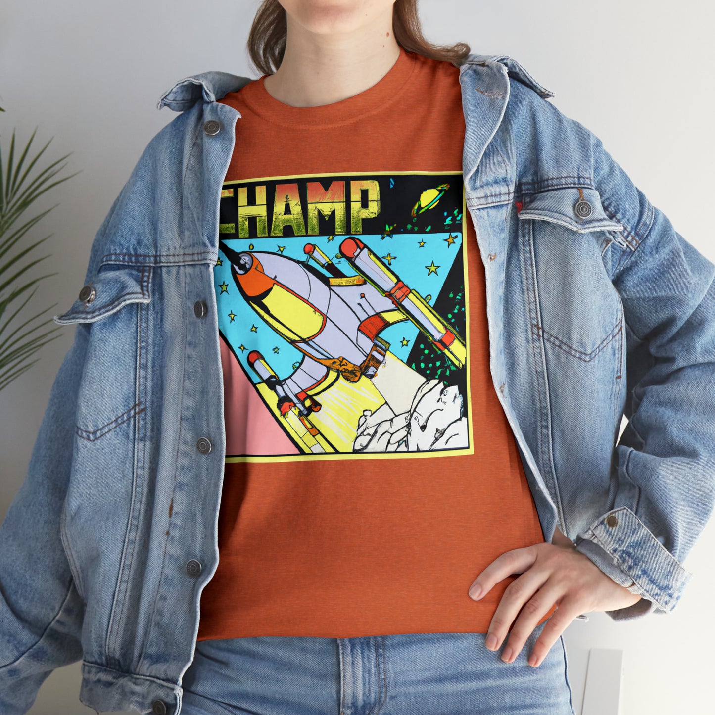 CHAMP Logo Spaceship 1 - 1980's Comic Book Style - AI Art - Gildan Heavy Cotton Tee