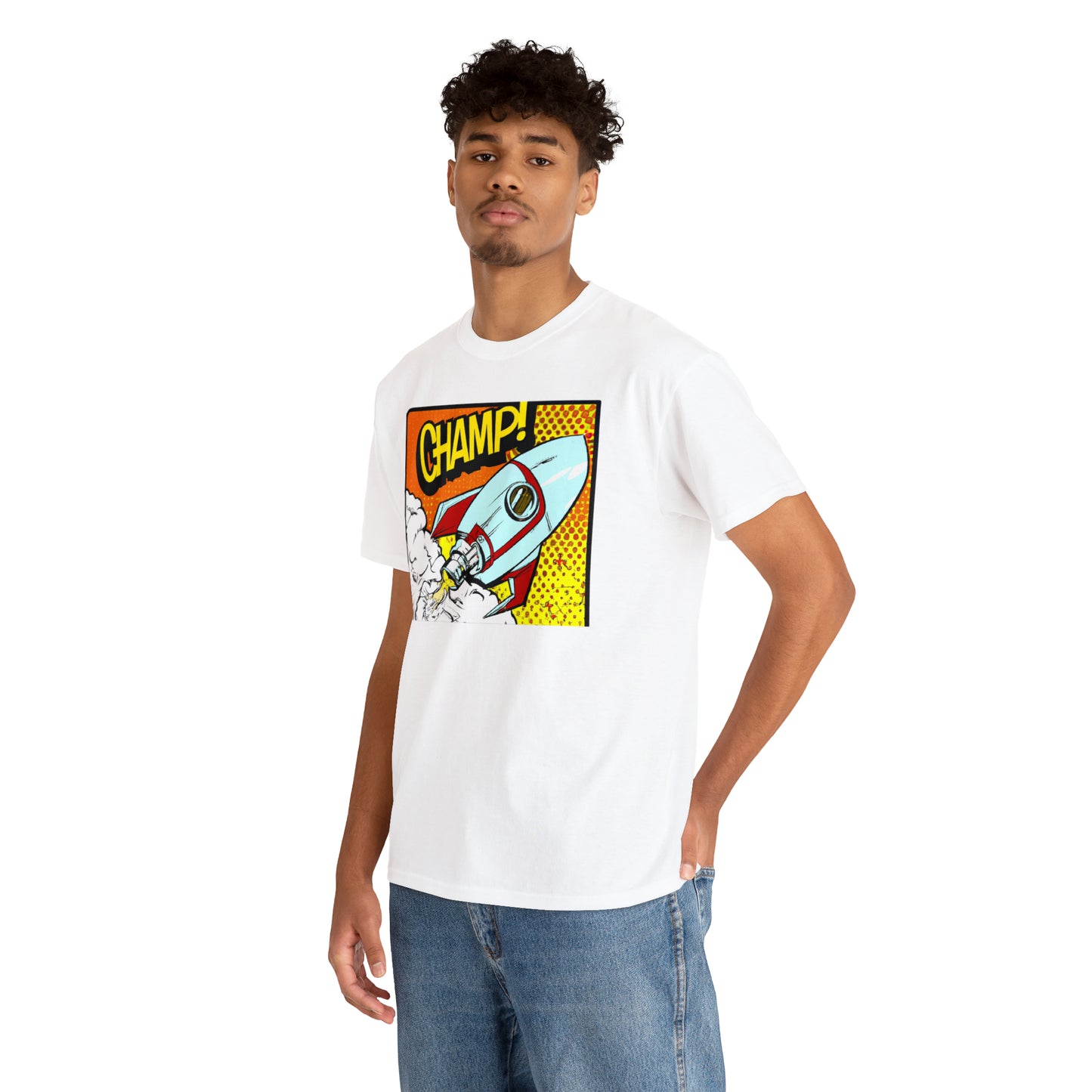 CHAMP! Spaceship 3 - 1950's Comic Book Style - AI Art - Gildan Heavy Cotton Tee