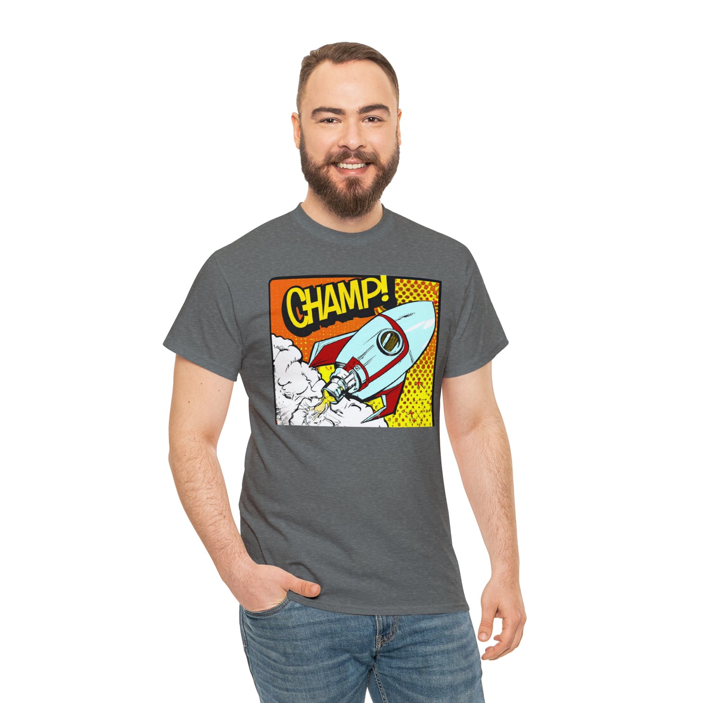 CHAMP! Spaceship 3 - 1950's Comic Book Style - AI Art - Gildan Heavy Cotton Tee