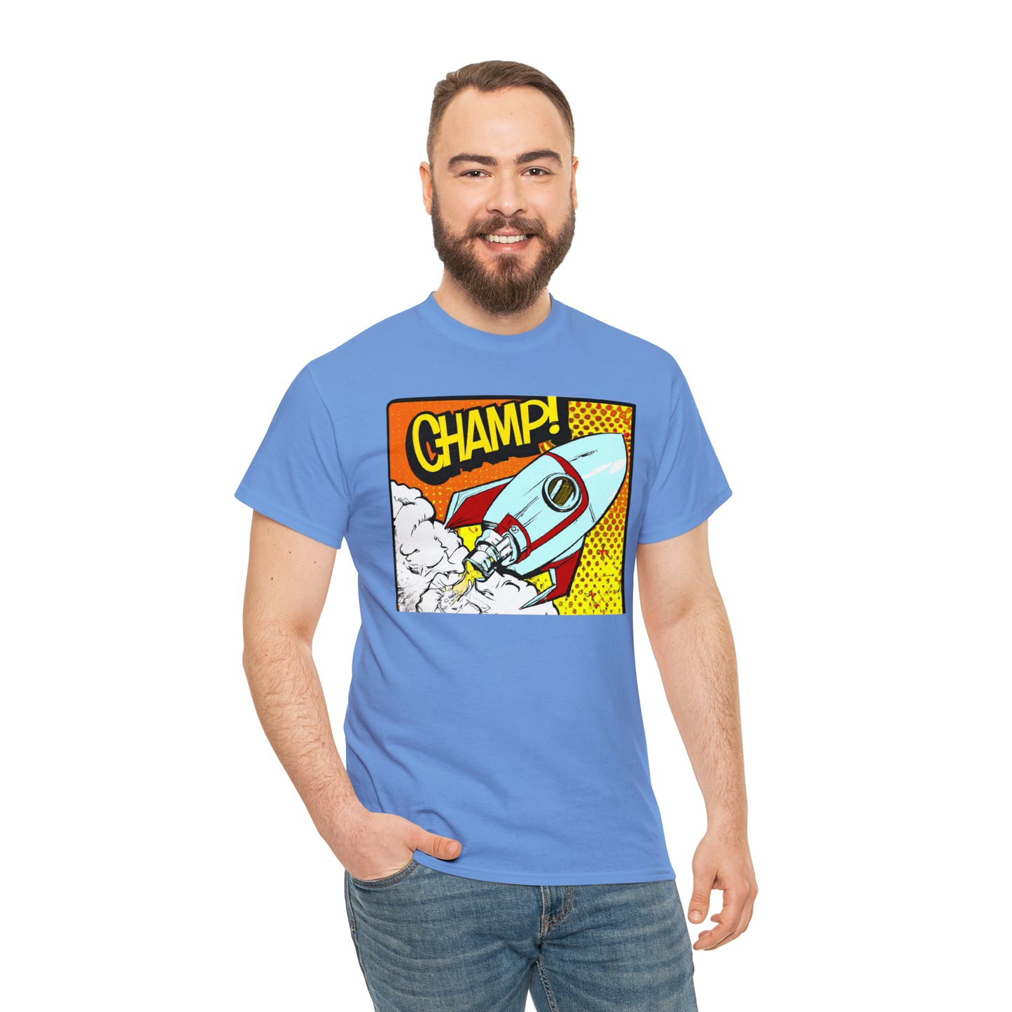 CHAMP! Spaceship 3 - 1950's Comic Book Style - AI Art - Gildan Heavy Cotton Tee