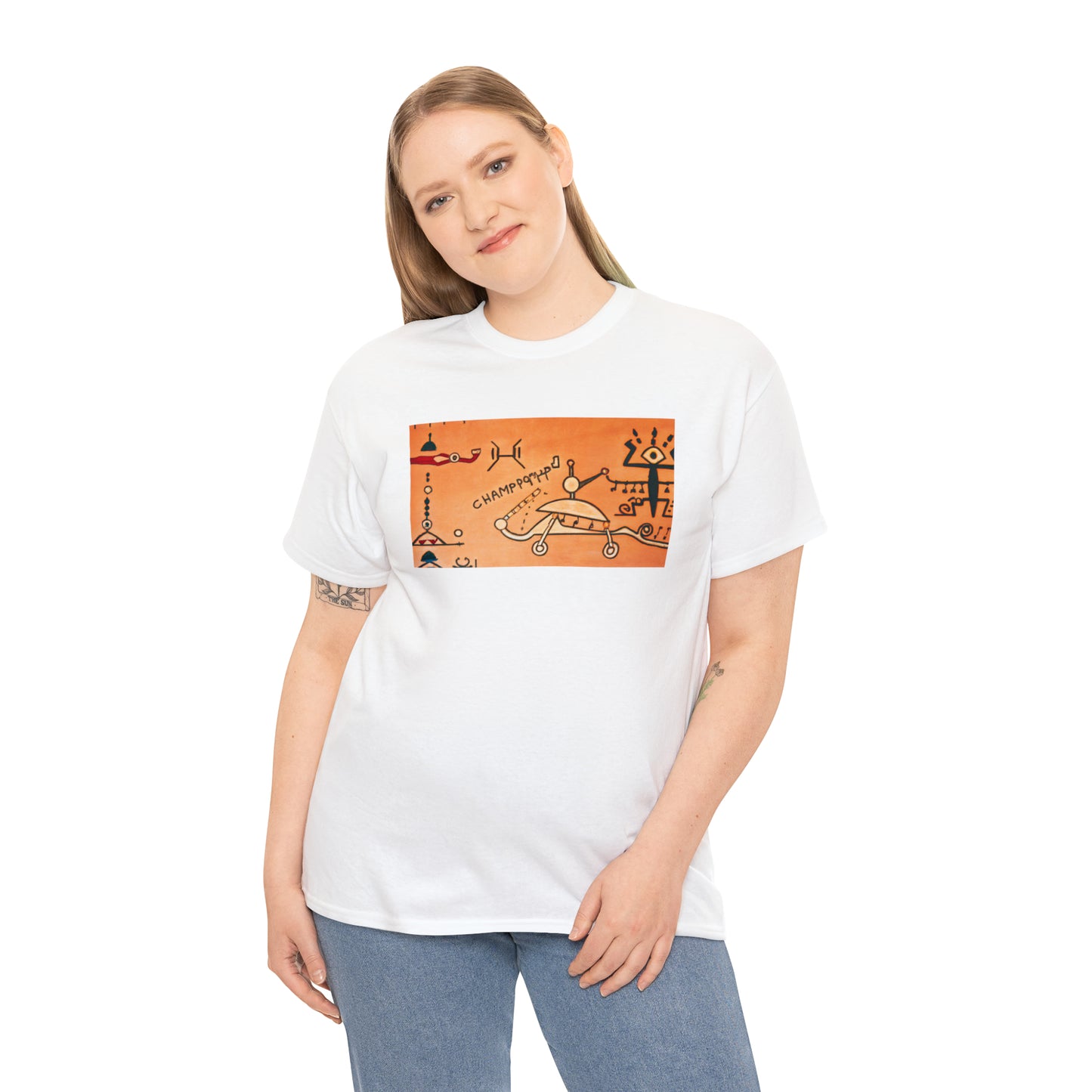 Heiroglyphic Spaceship - AI Art - Gildan Heavy Cotton Tee